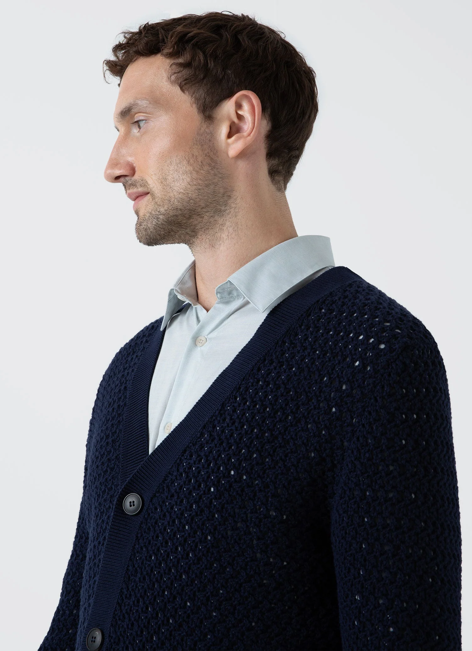 Men's Open Stitch Cardigan in Navy - Image 6