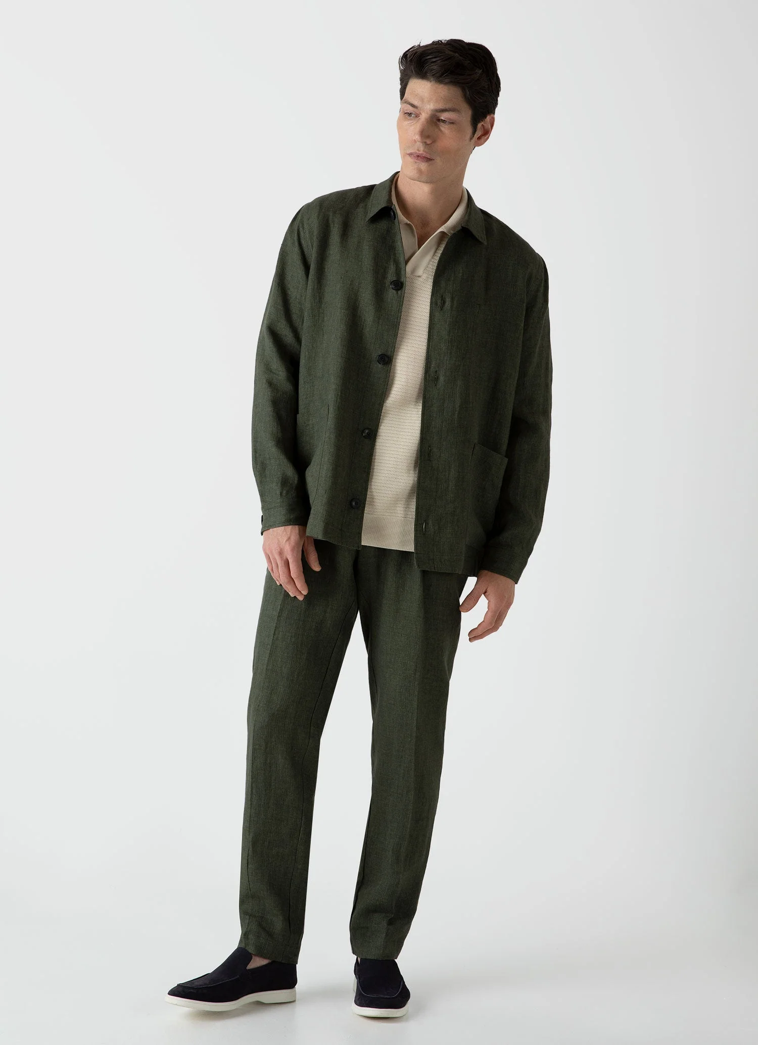 Men's Open Textured Polo Shirt in Ecru - Image 3
