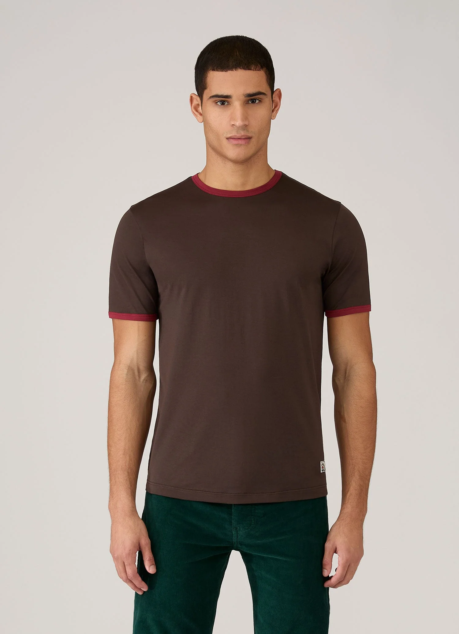Men's Sunspel x Paul Weller Ringer T-shirt in Dark Brown - Image 2