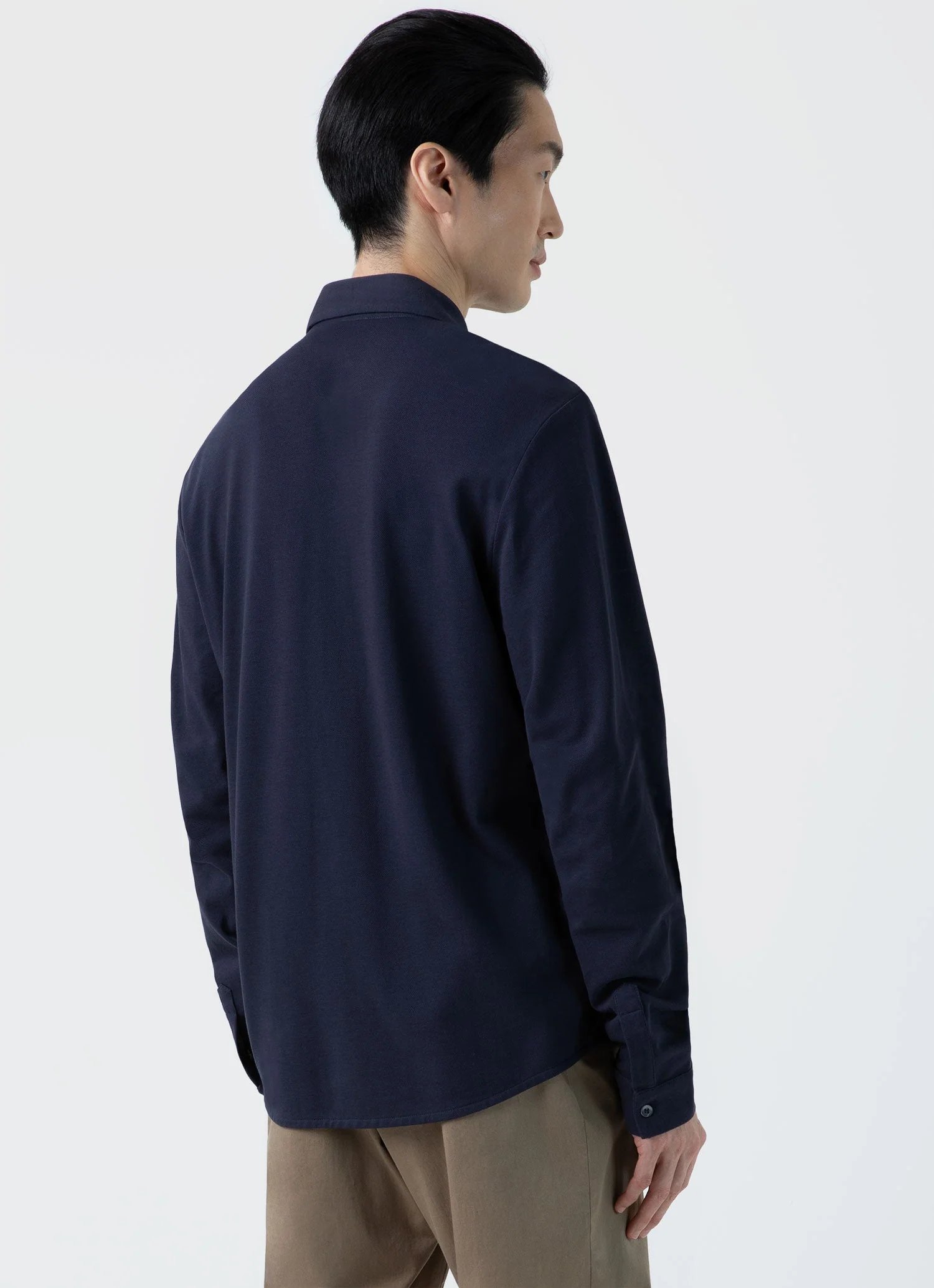 Men's Piqué Shirt in Navy - Image 4