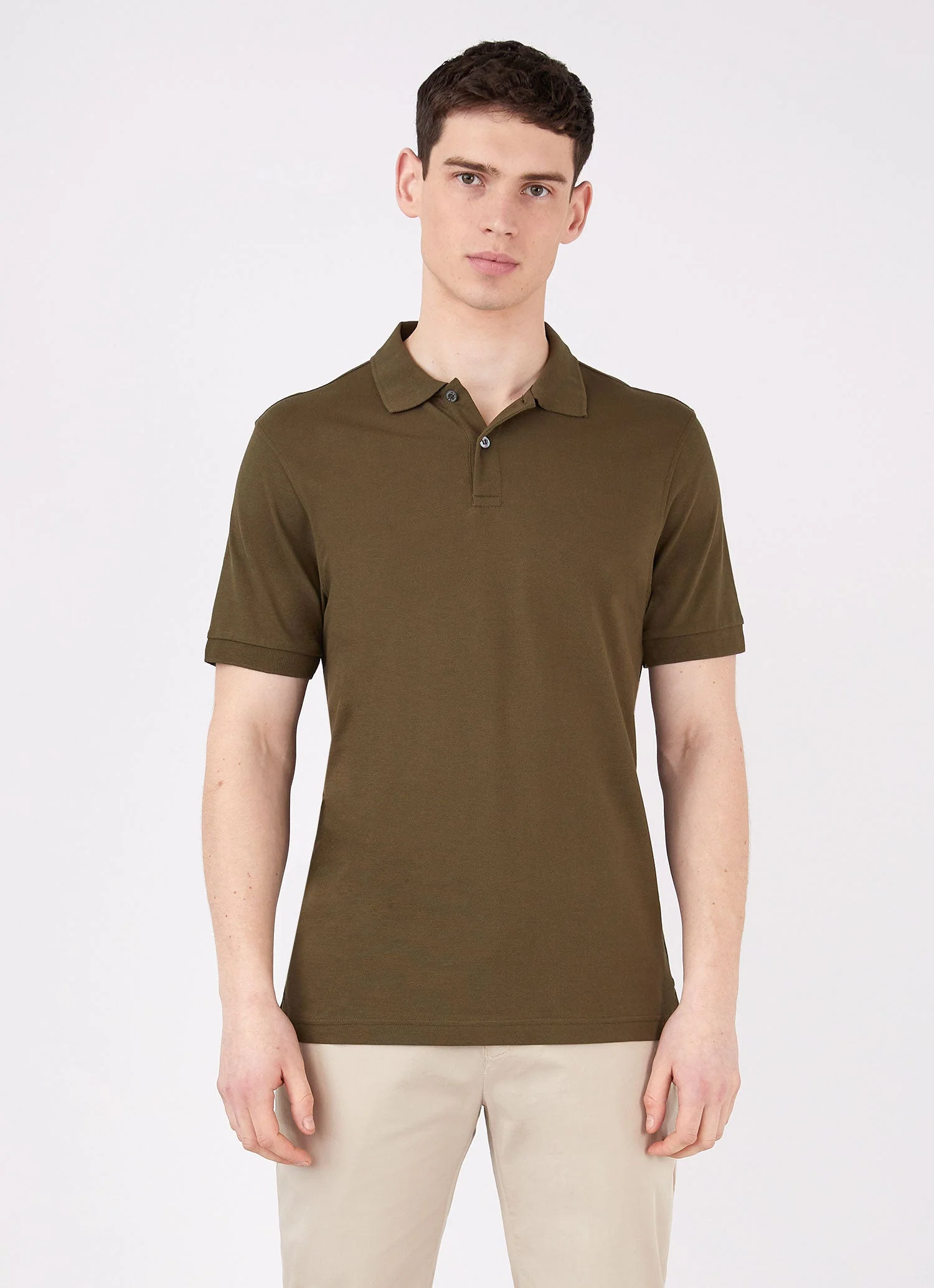 Men's Piqué Polo Shirt in Dark Moss - Image 2