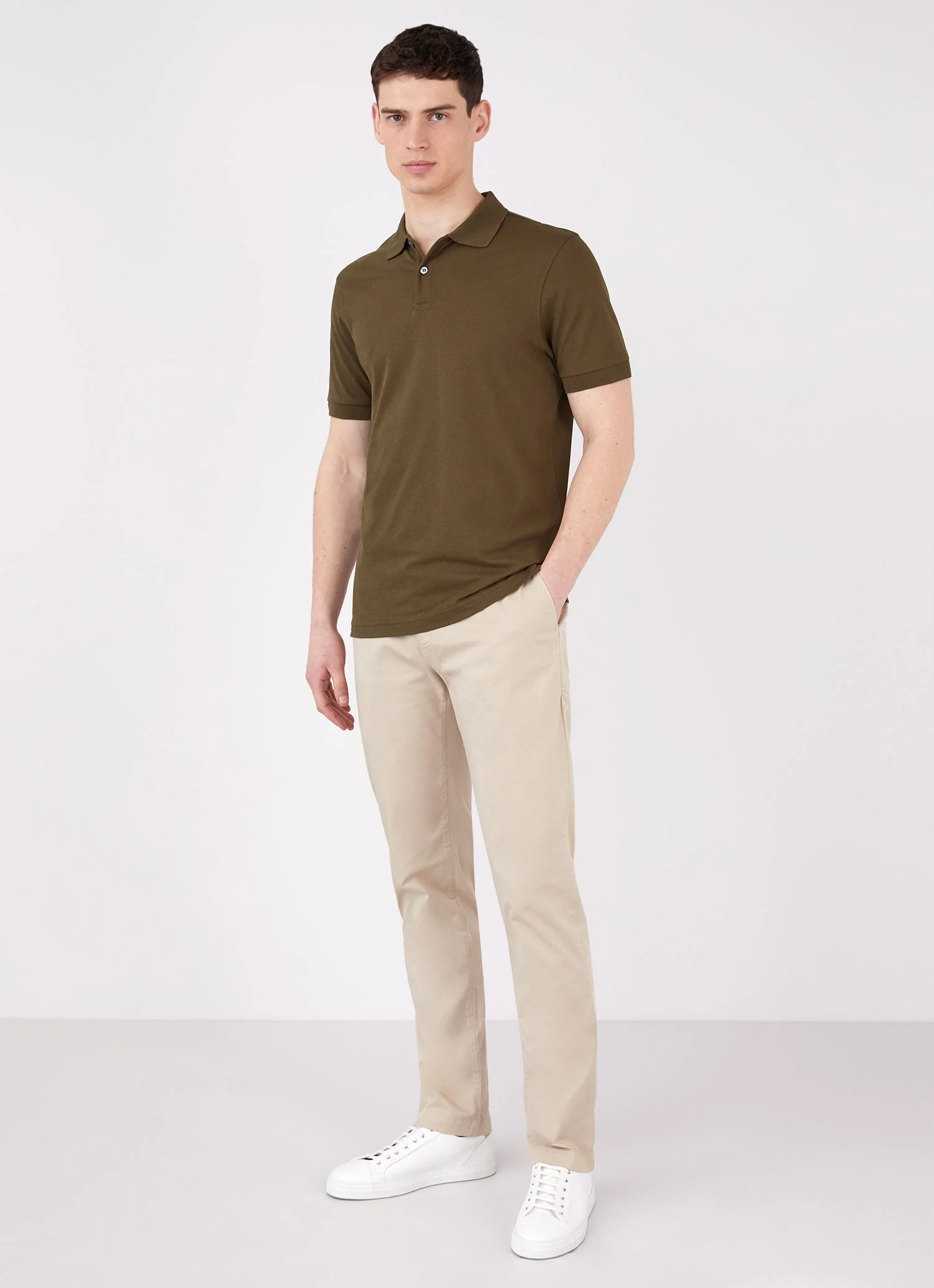 Men's Piqué Polo Shirt in Dark Moss - Image 3