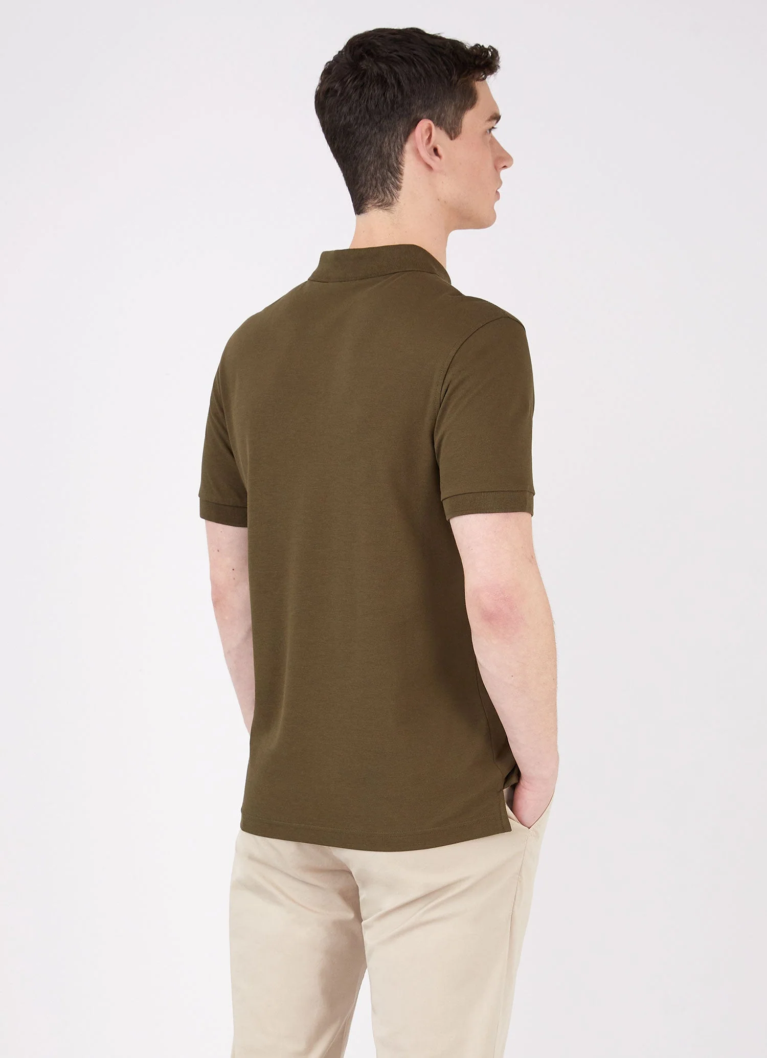 Men's Piqué Polo Shirt in Dark Moss - Image 4
