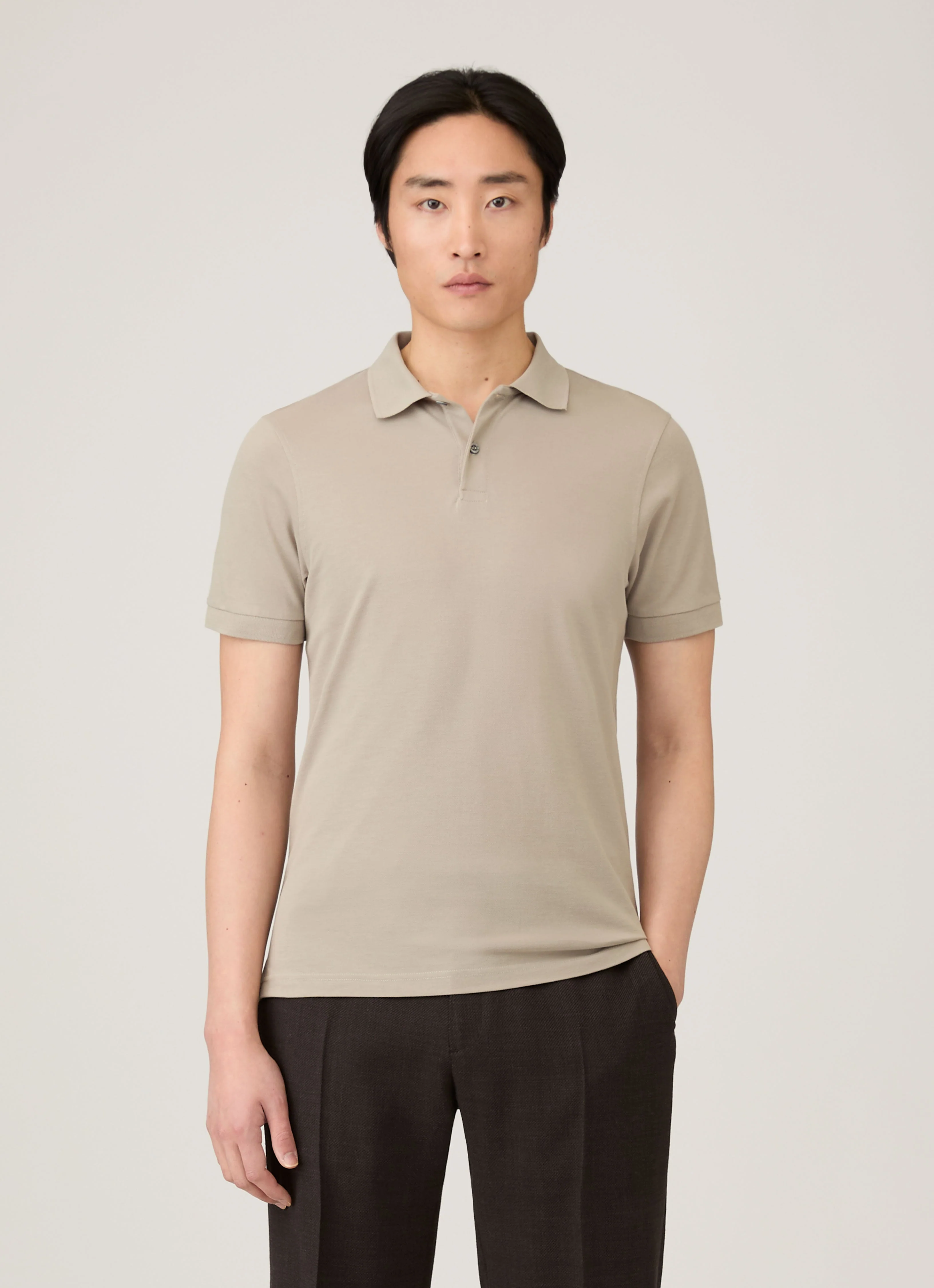 Men's Piqué Polo Shirt in Fog - Image 2