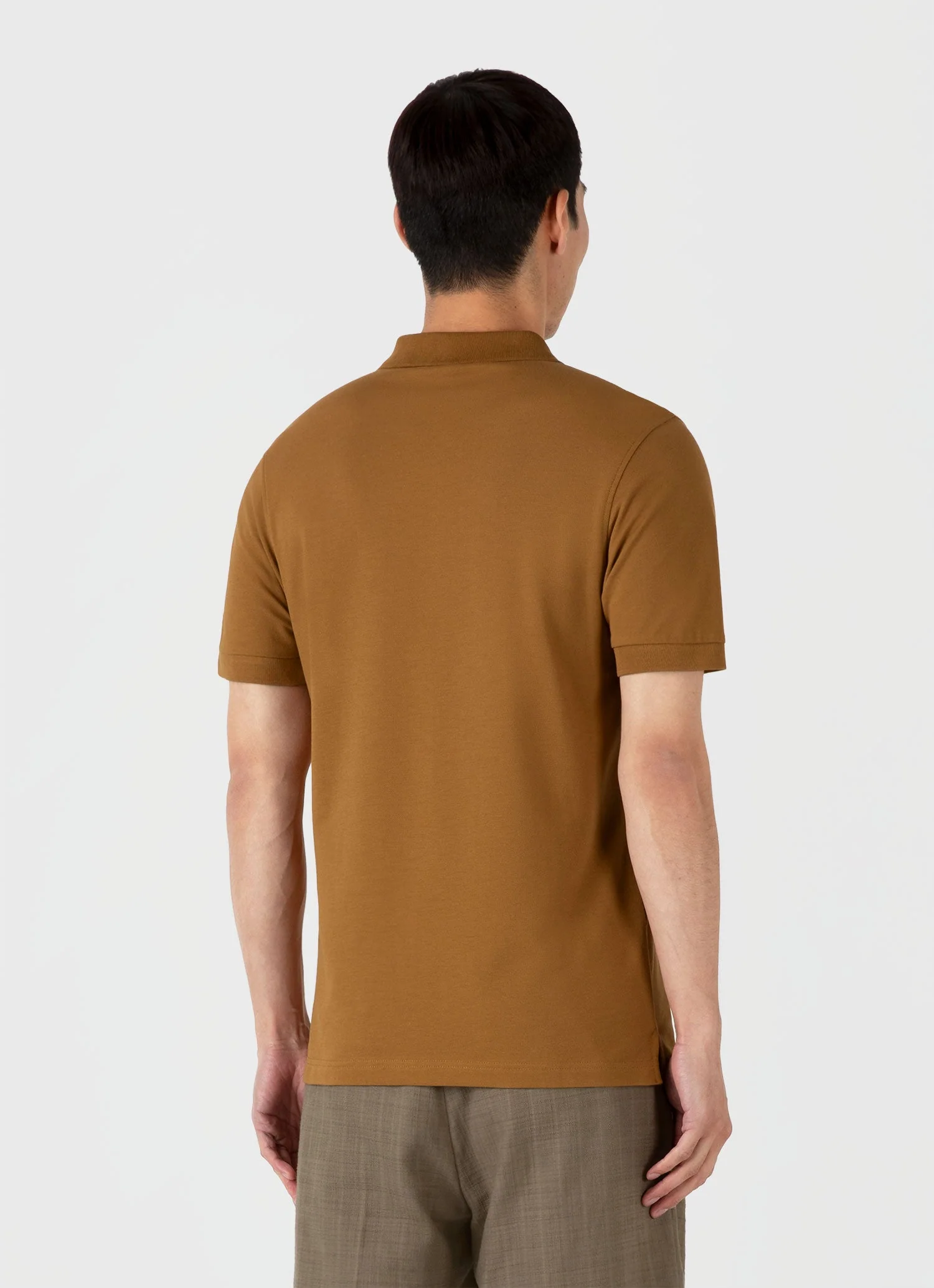 Men's Piqué Polo Shirt in Golden Brown - Image 5