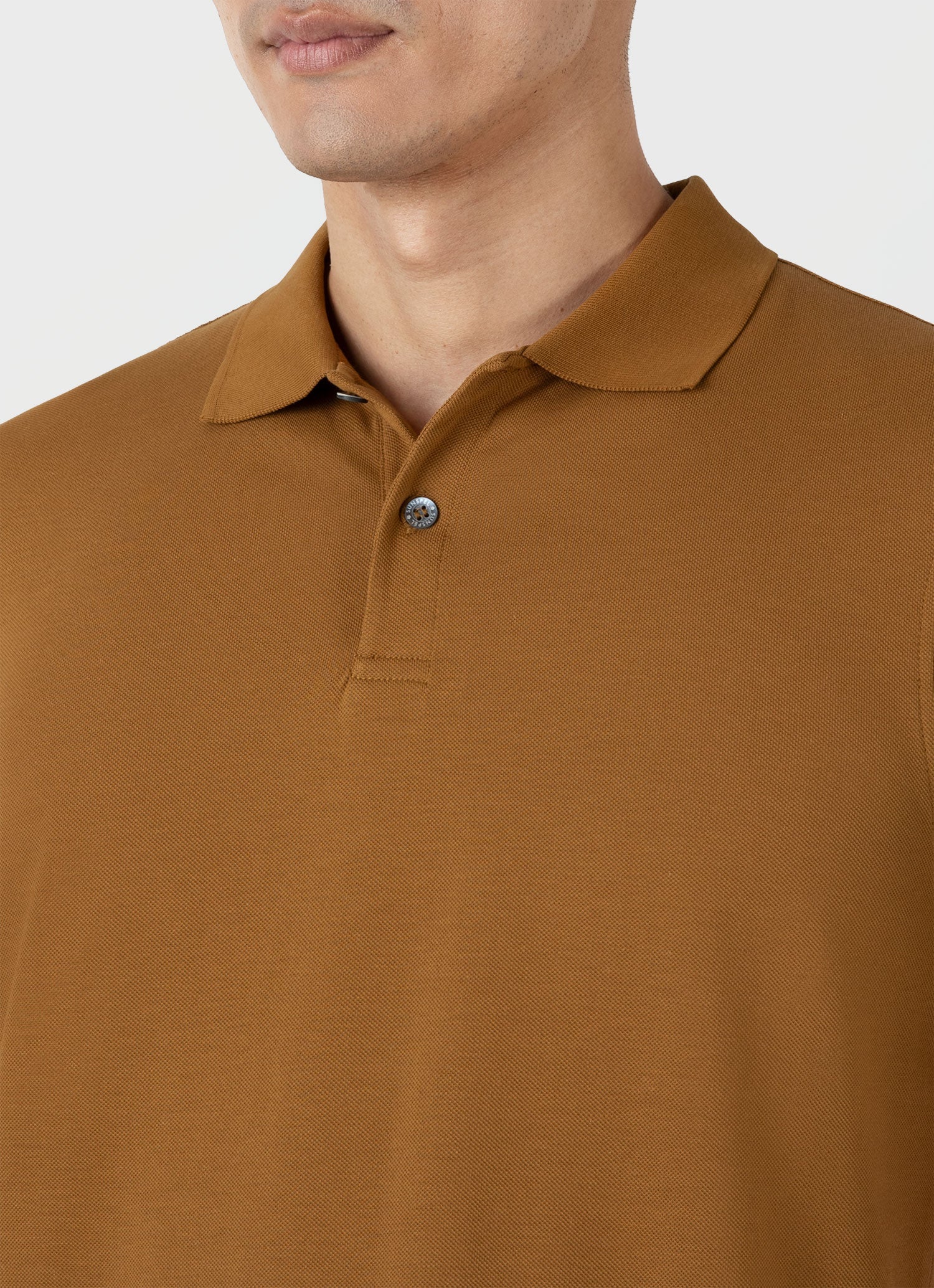 Men's Piqué Polo Shirt in Golden Brown - Image 6