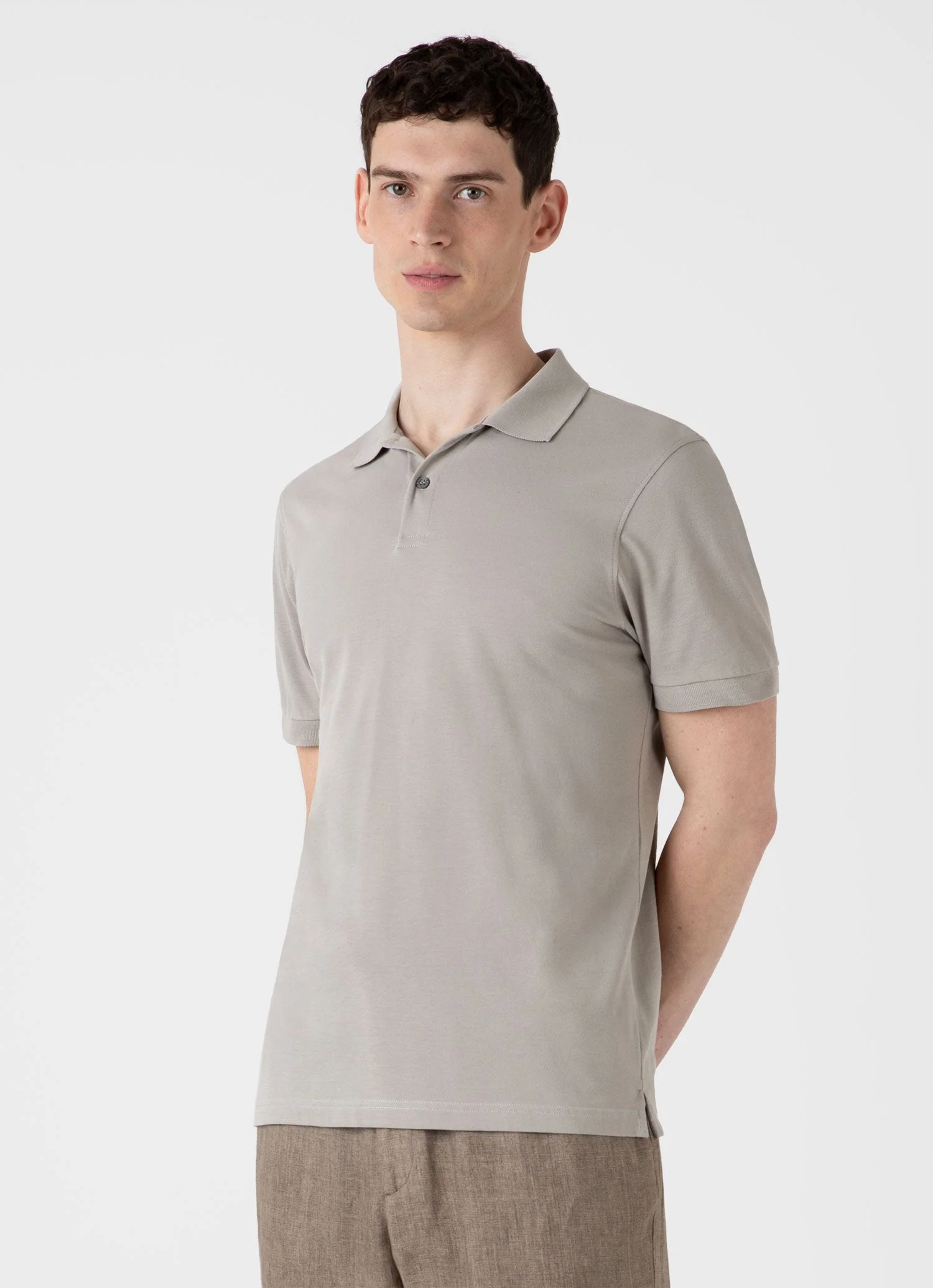 Men's Piqué Polo Shirt in Mid Grey - Image 2