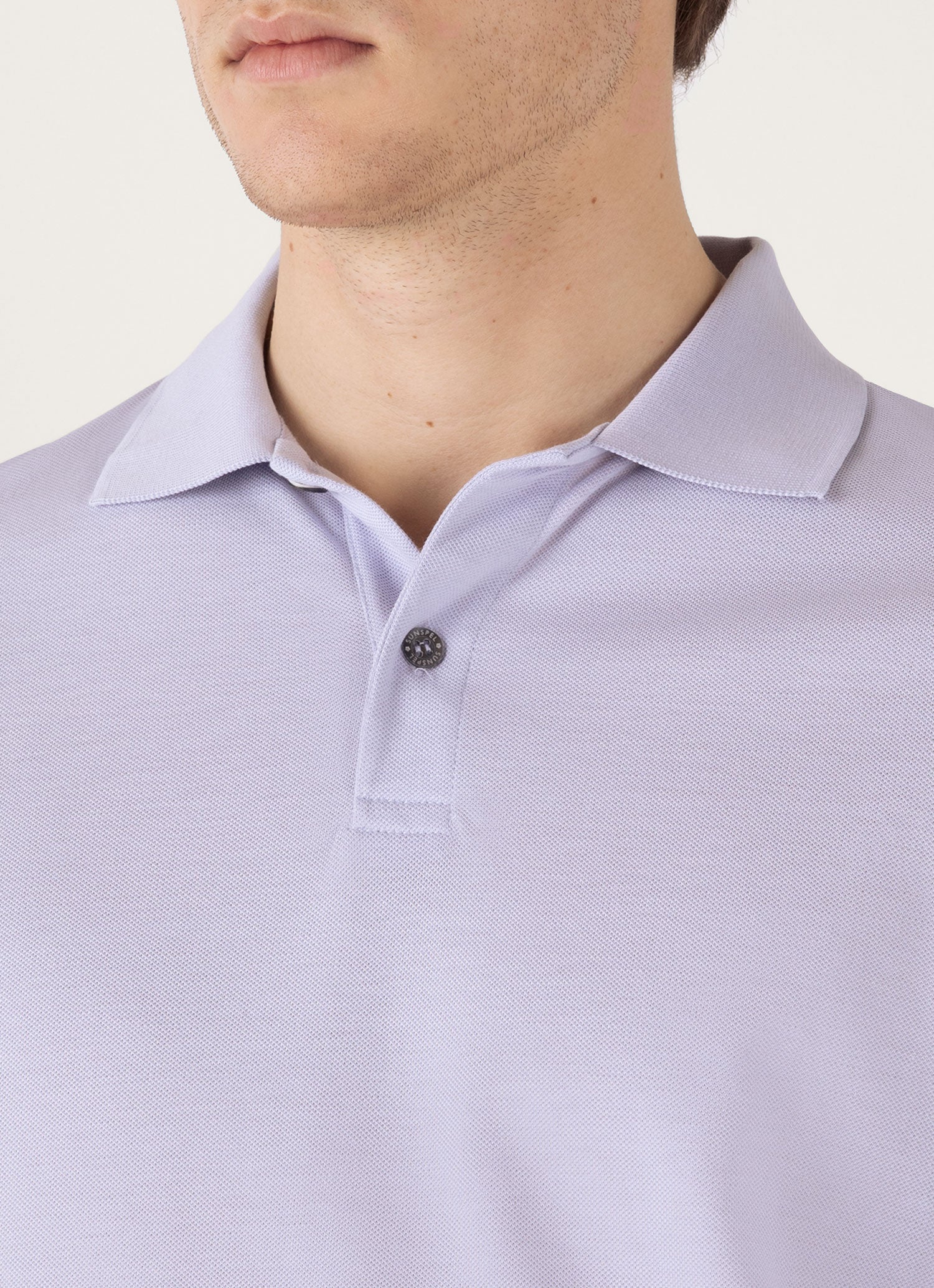 Men's Piqué Polo Shirt in Pale Lilac - Image 6