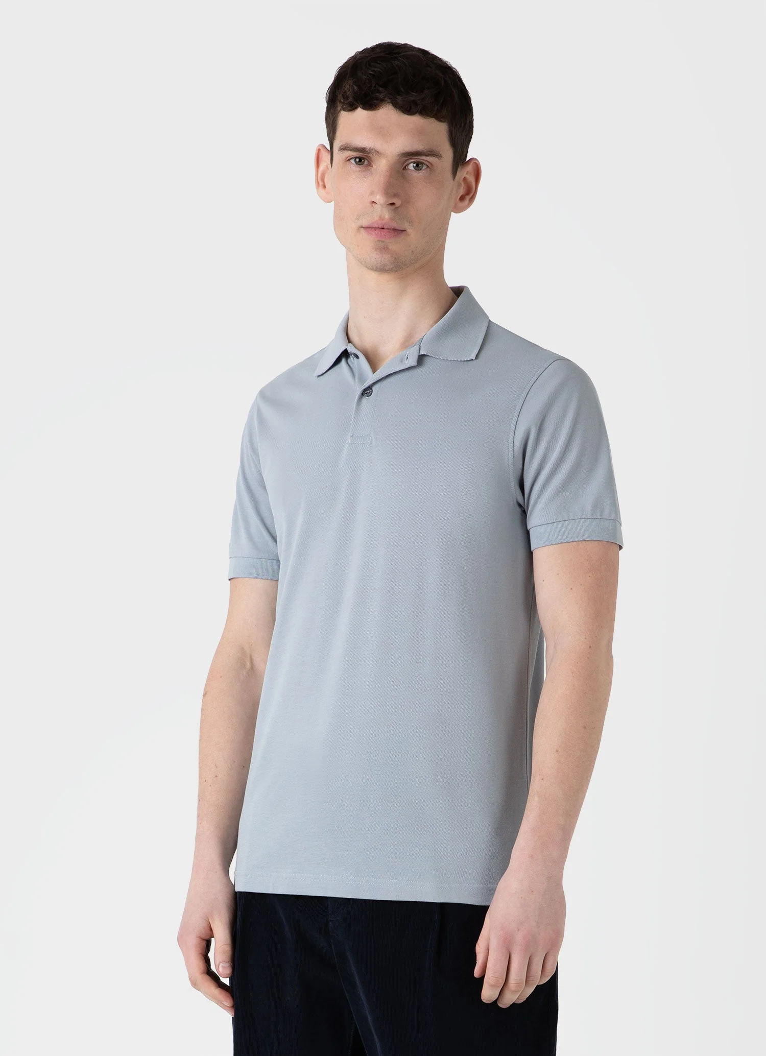 Men's Piqué Polo Shirt in Smoke Blue - Image 2