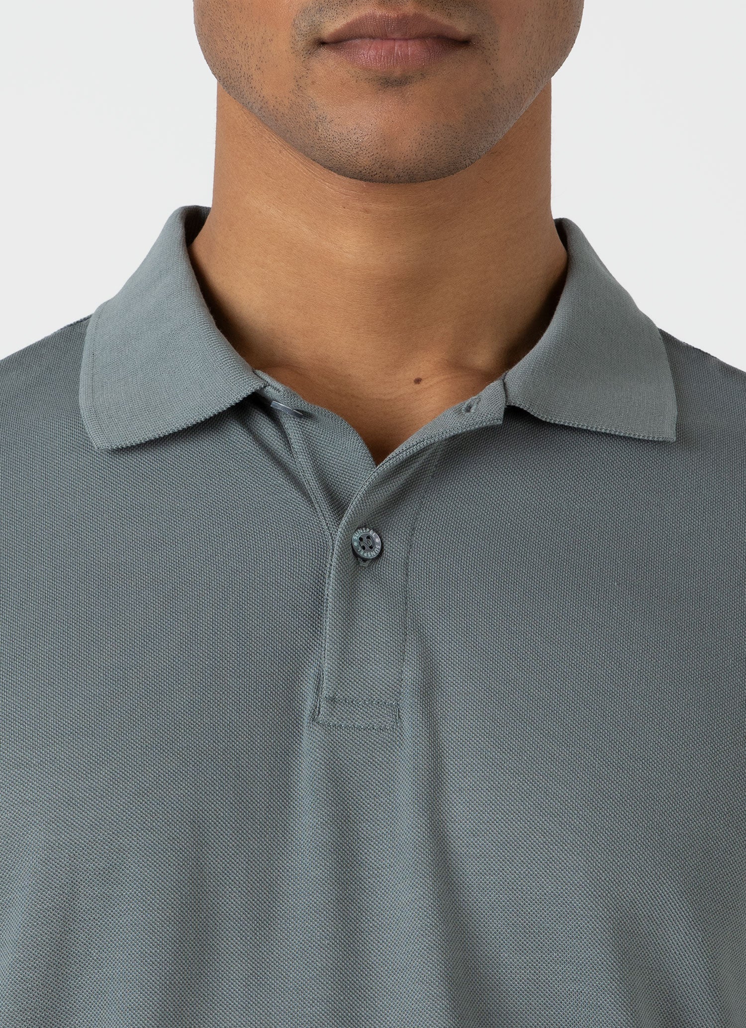 Men's Piqué Polo Shirt in Smoke Green - Image 6