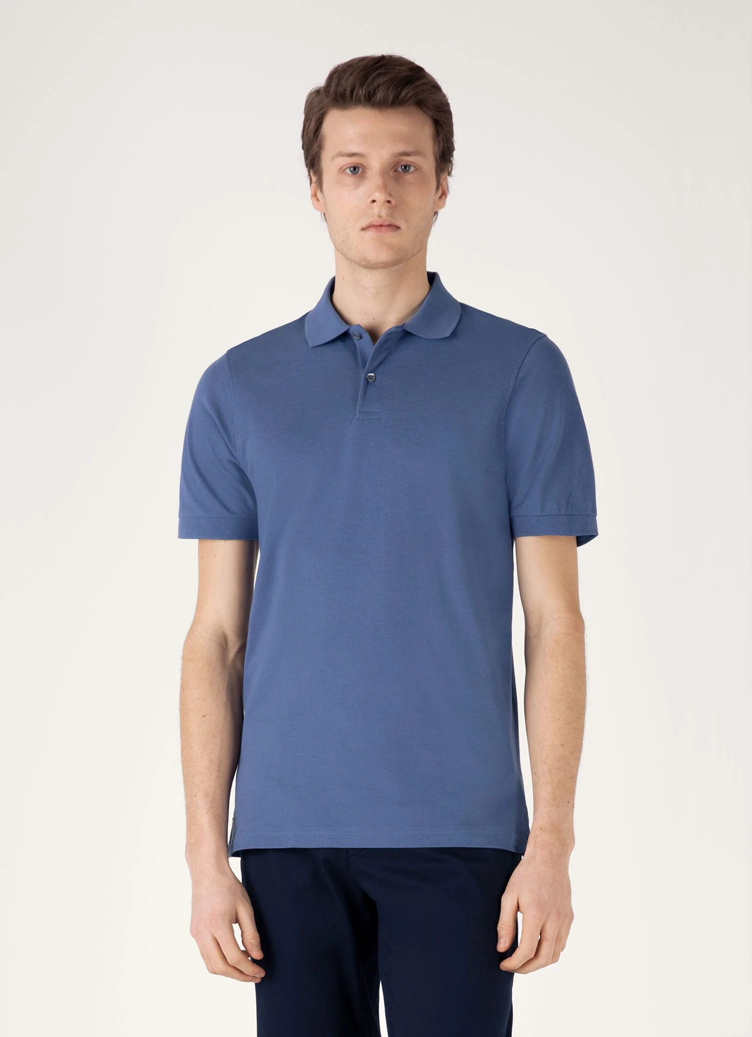 Men's Piqué Polo Shirt in Soft Denim - Image 2