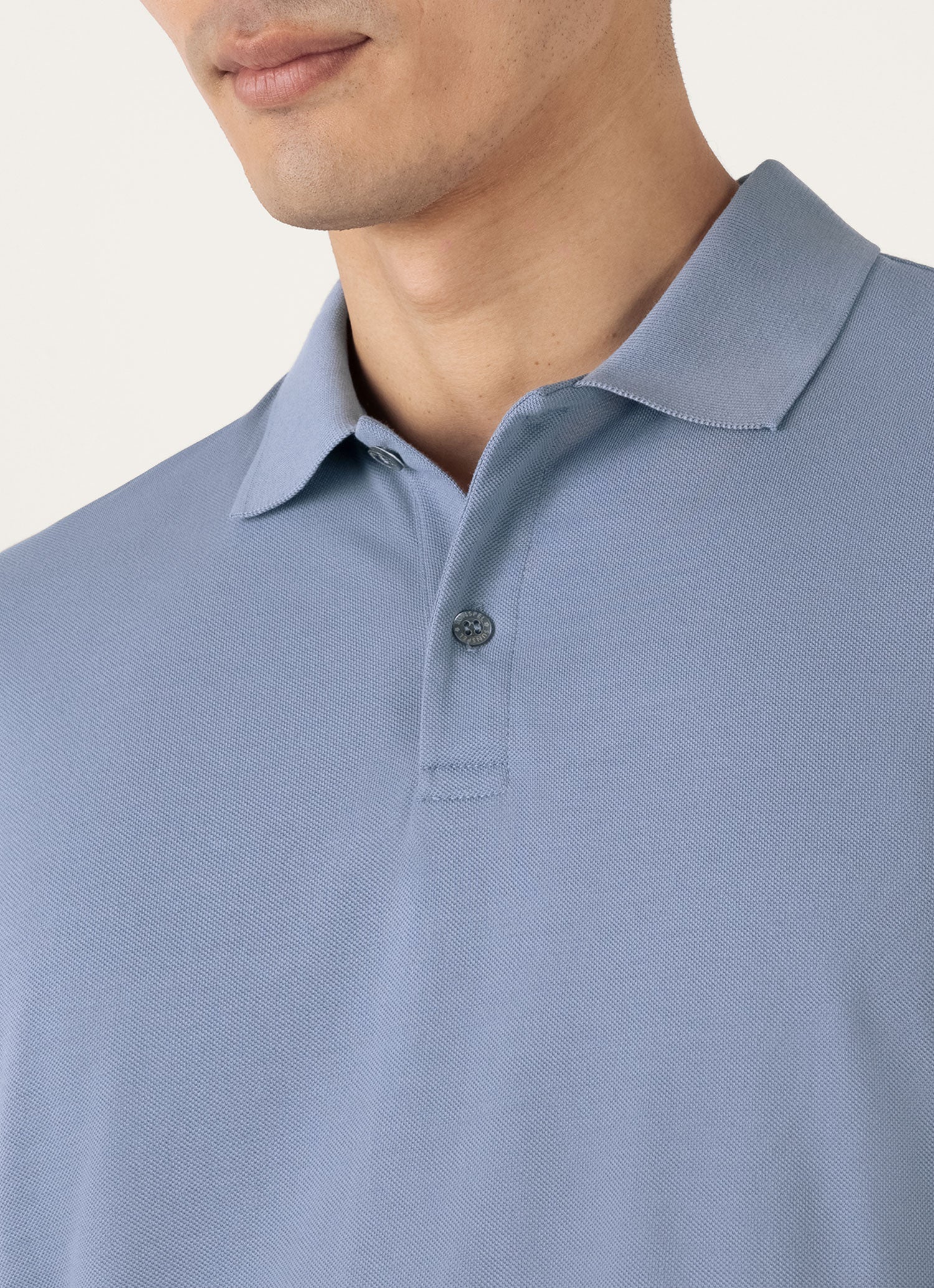 Men's Piqué Polo Shirt in Vintage Blue - Image 6