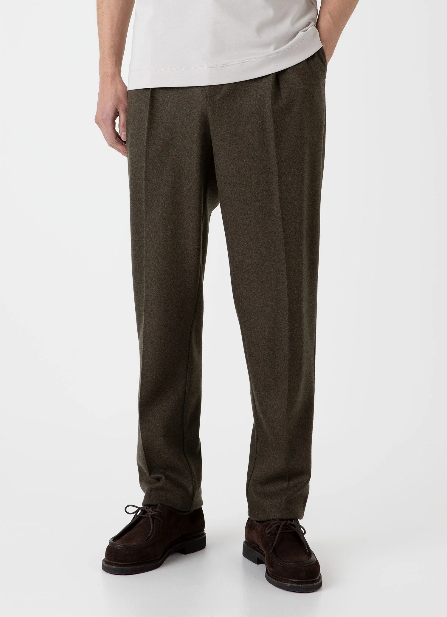 Men's Pleated Boiled Wool Trouser in Dark Khaki - Image 3