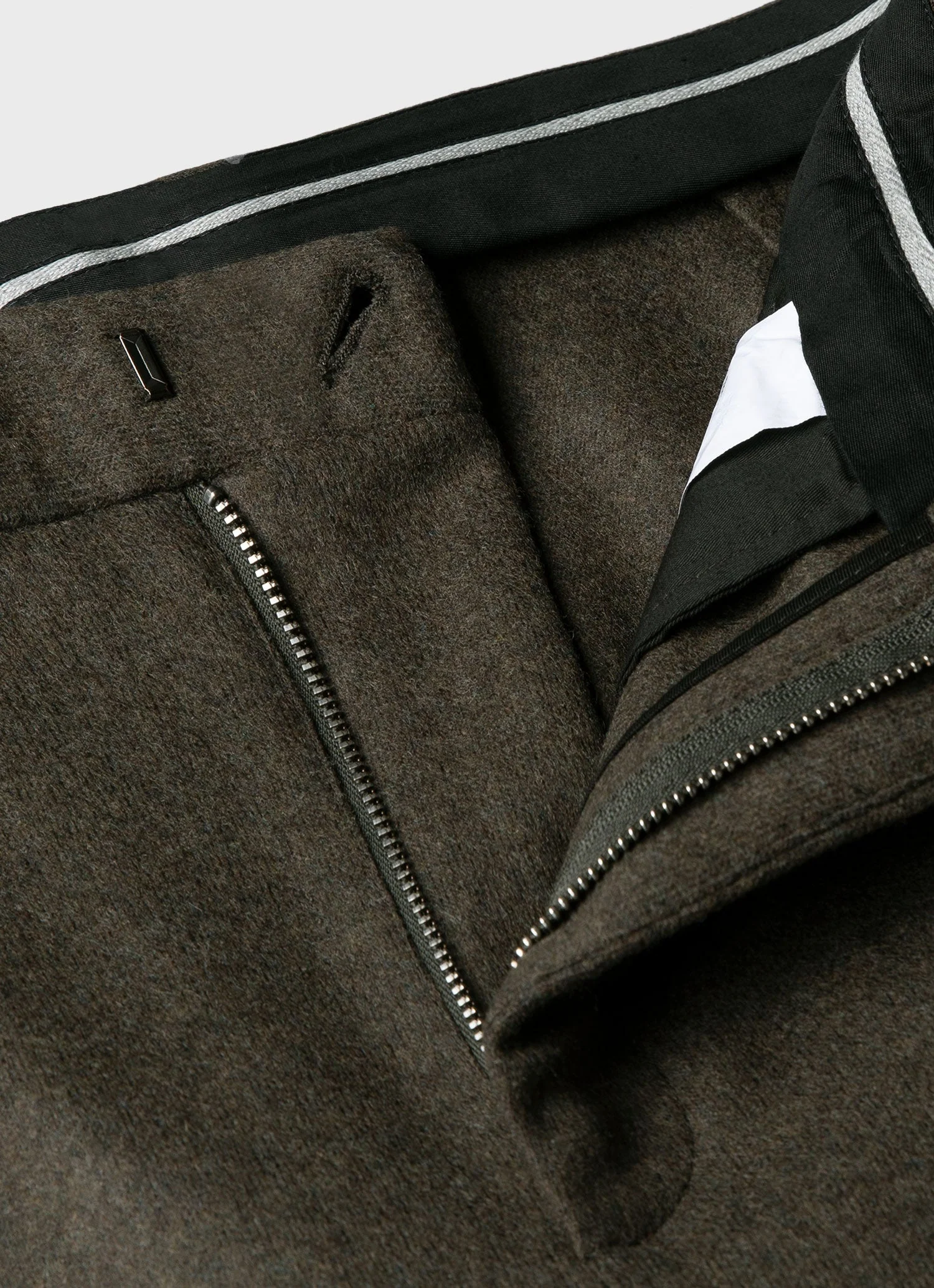 Men's Pleated Boiled Wool Trouser in Dark Khaki - Image 4