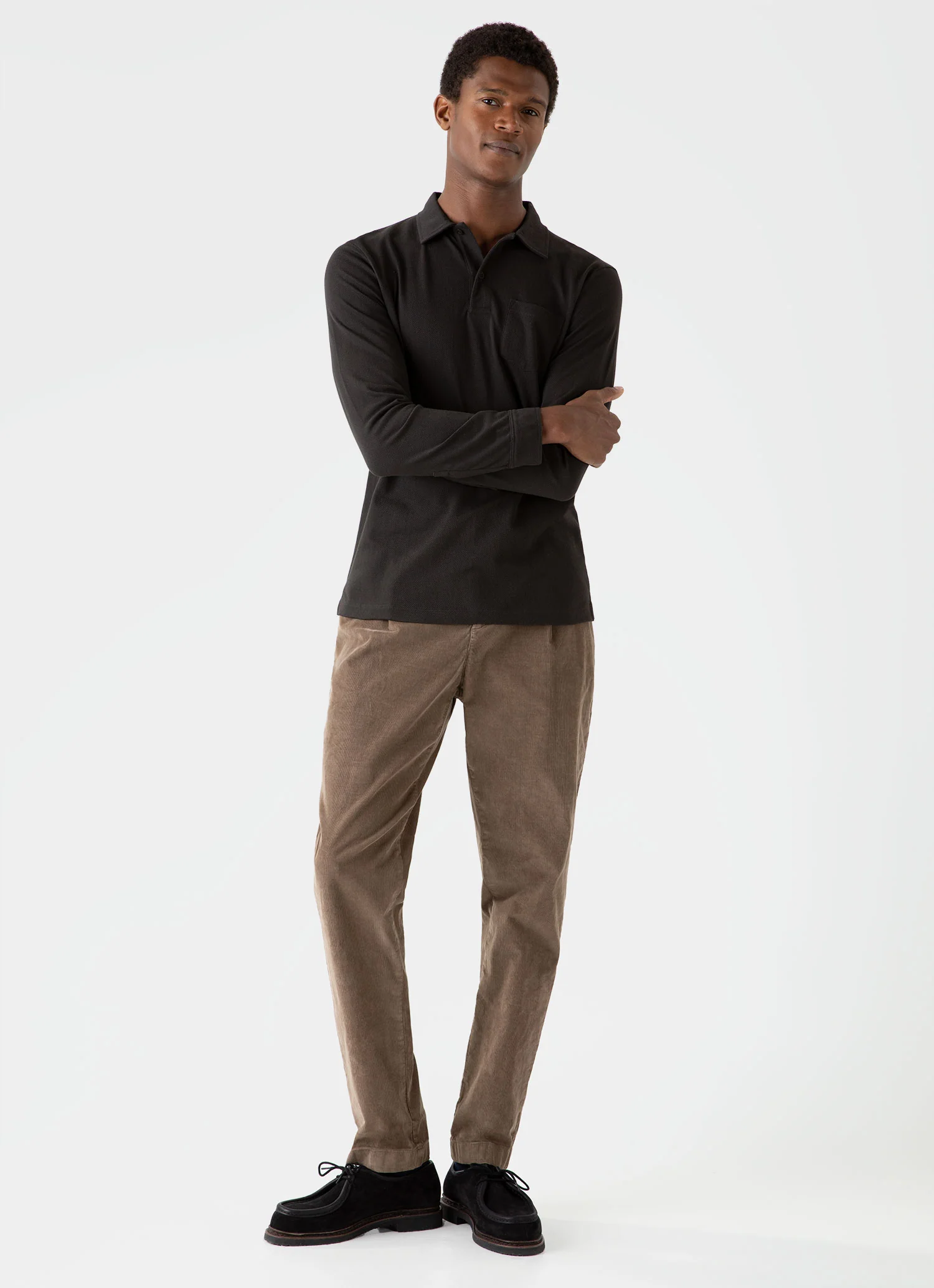 Men's Pleated Corduroy Trouser in Dark Stone - Image 2