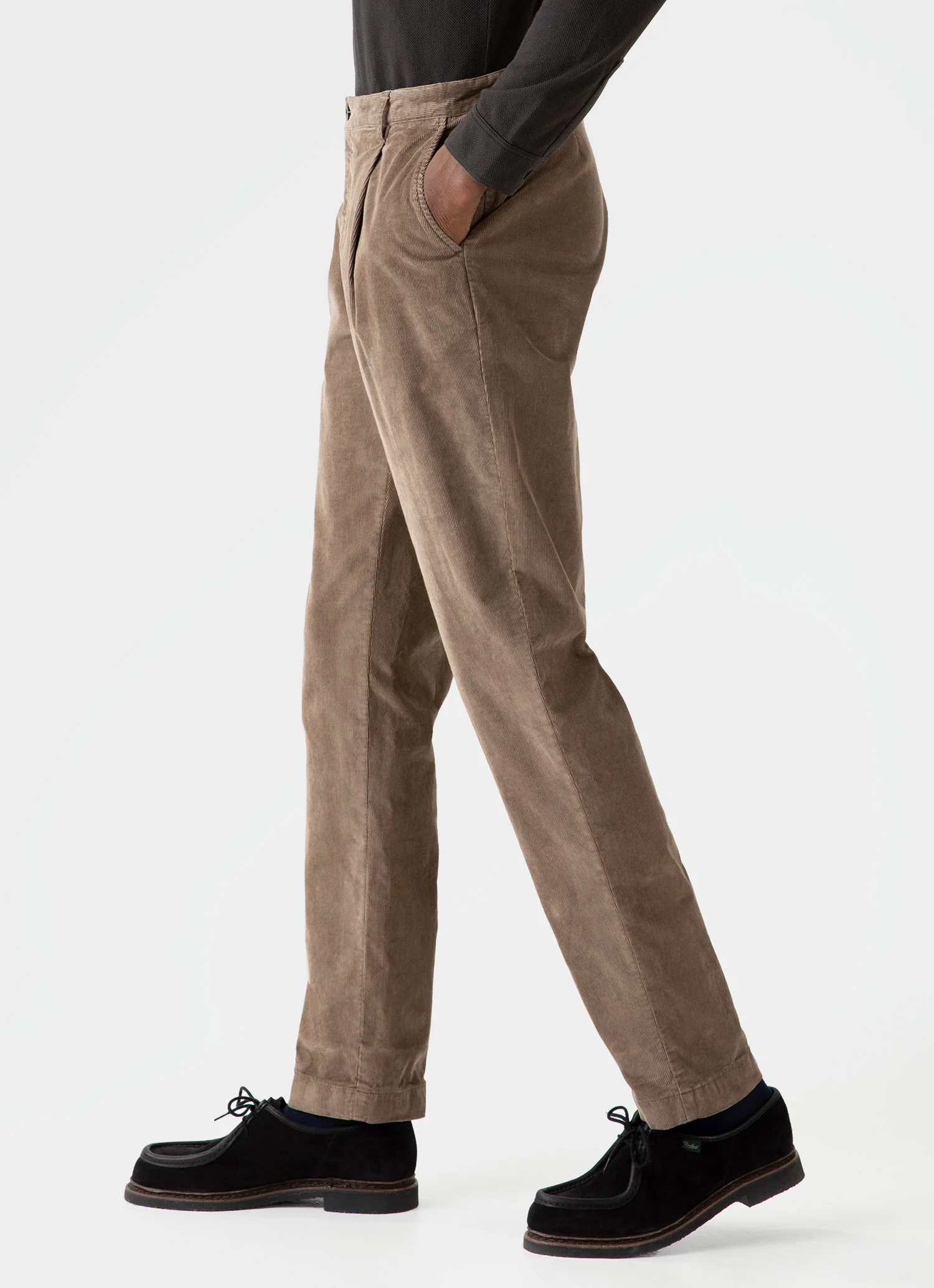 Men's Pleated Corduroy Trouser in Dark Stone - Image 5