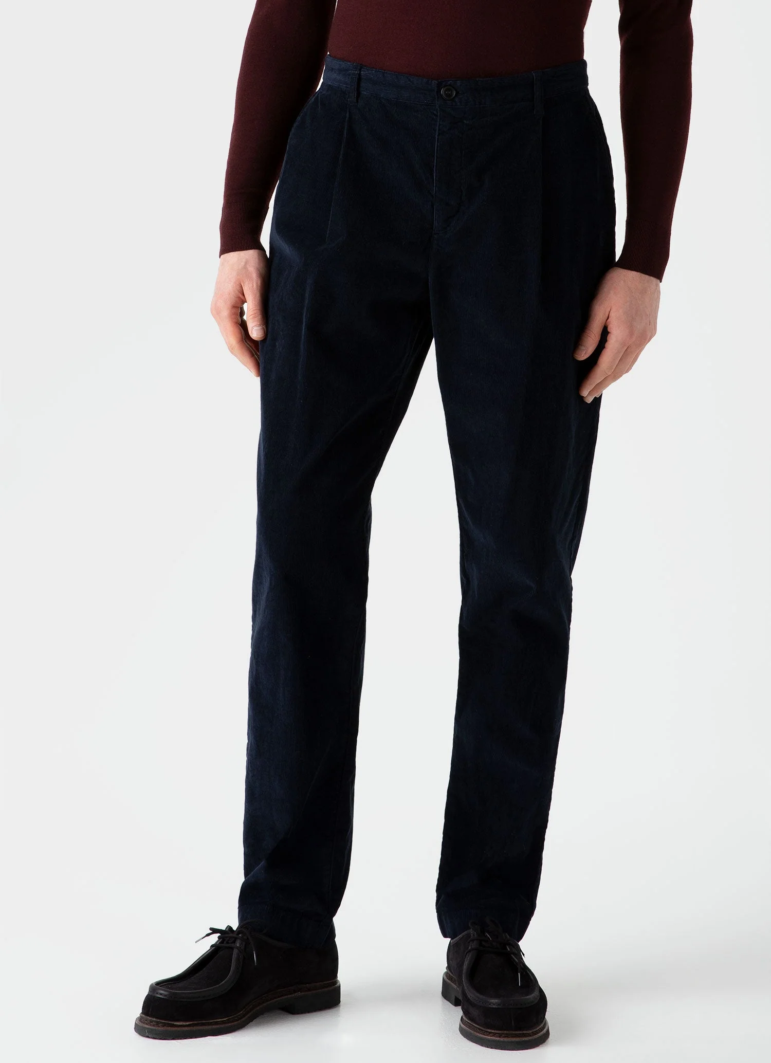 Men's Pleated Corduroy Trouser in Navy - Image 3