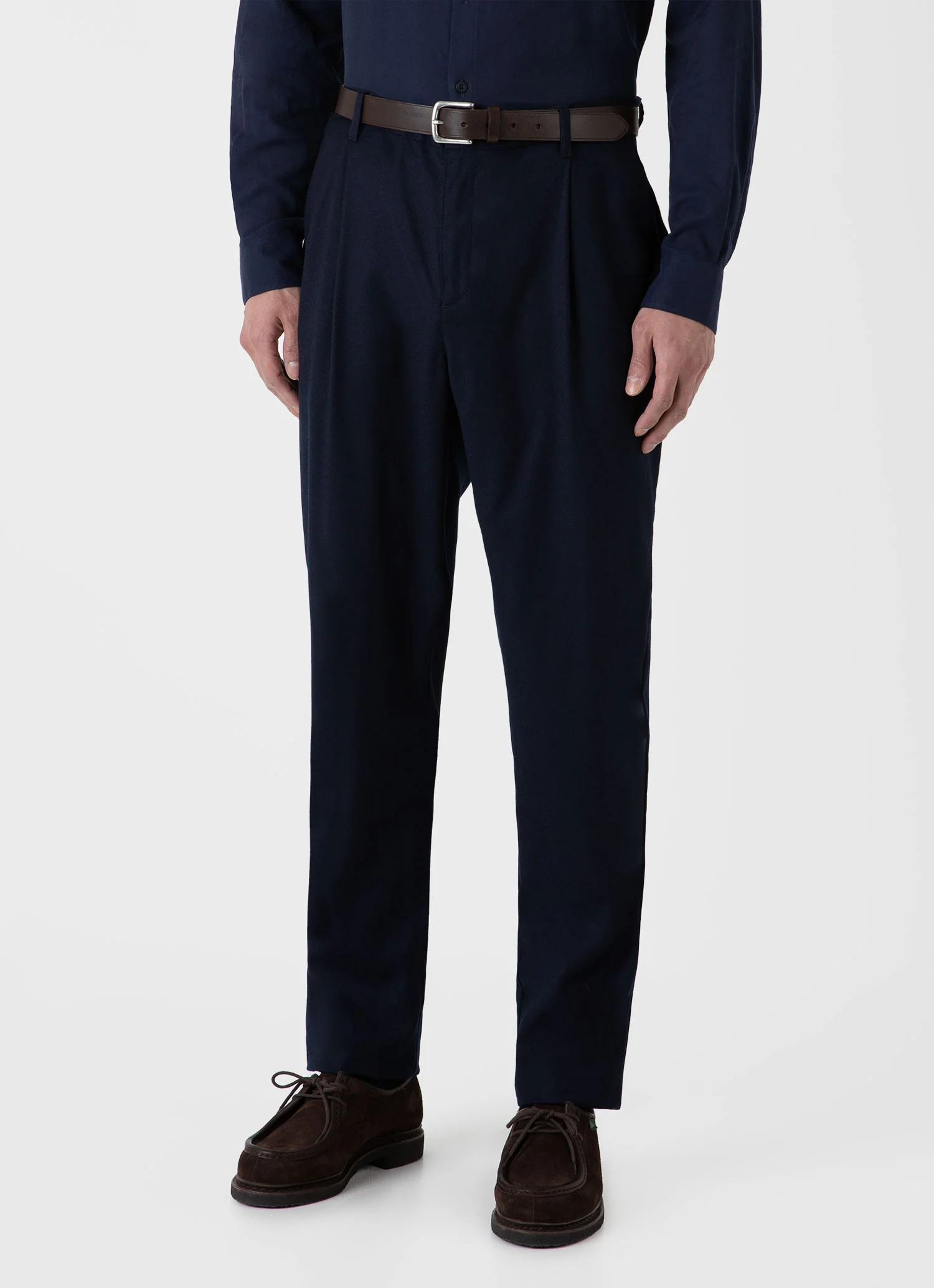 Men's Pleated Wool Flannel Trouser in Navy Melange - Image 2