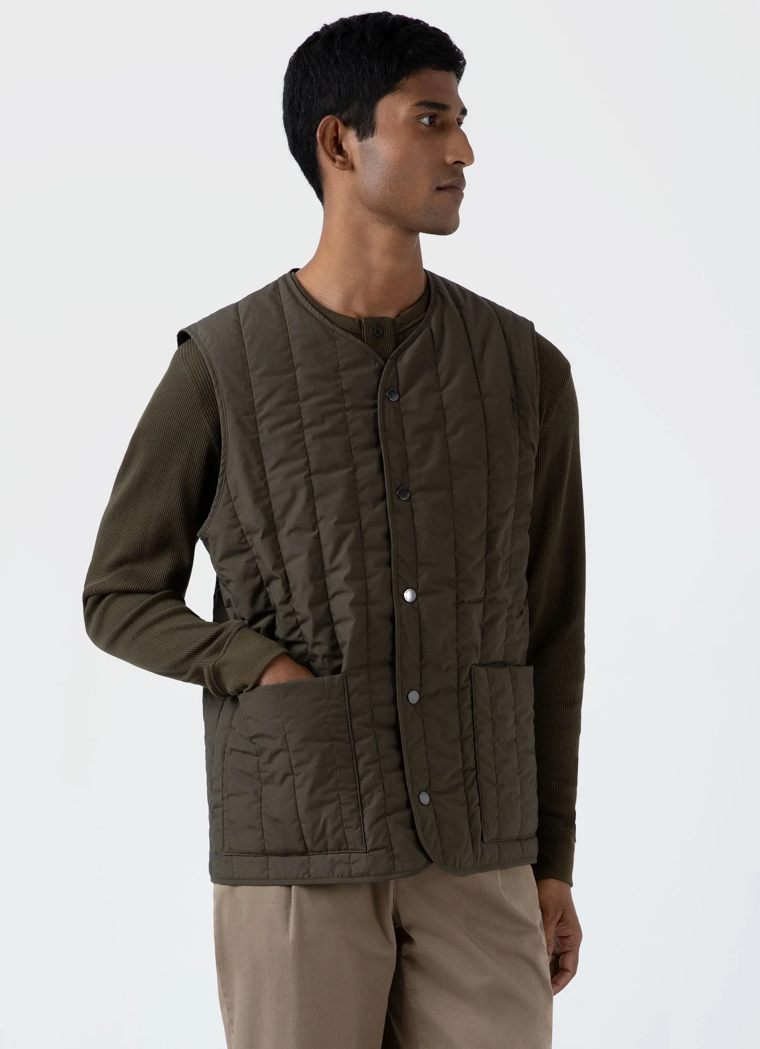 Men's Quilted Liner Gilet in Dark Olive - Image 2