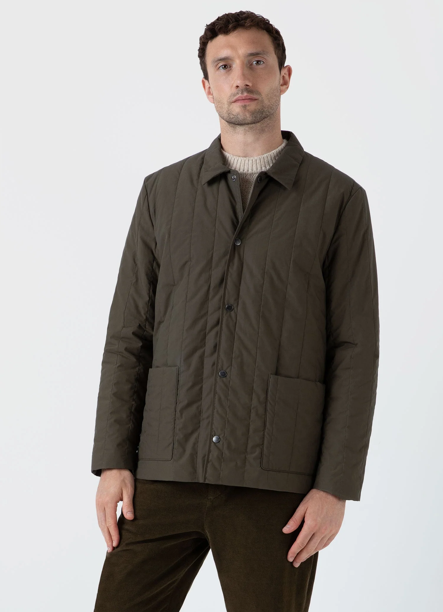 Men's Quilted Twin Pocket Jacket in Dark Olive - Image 2