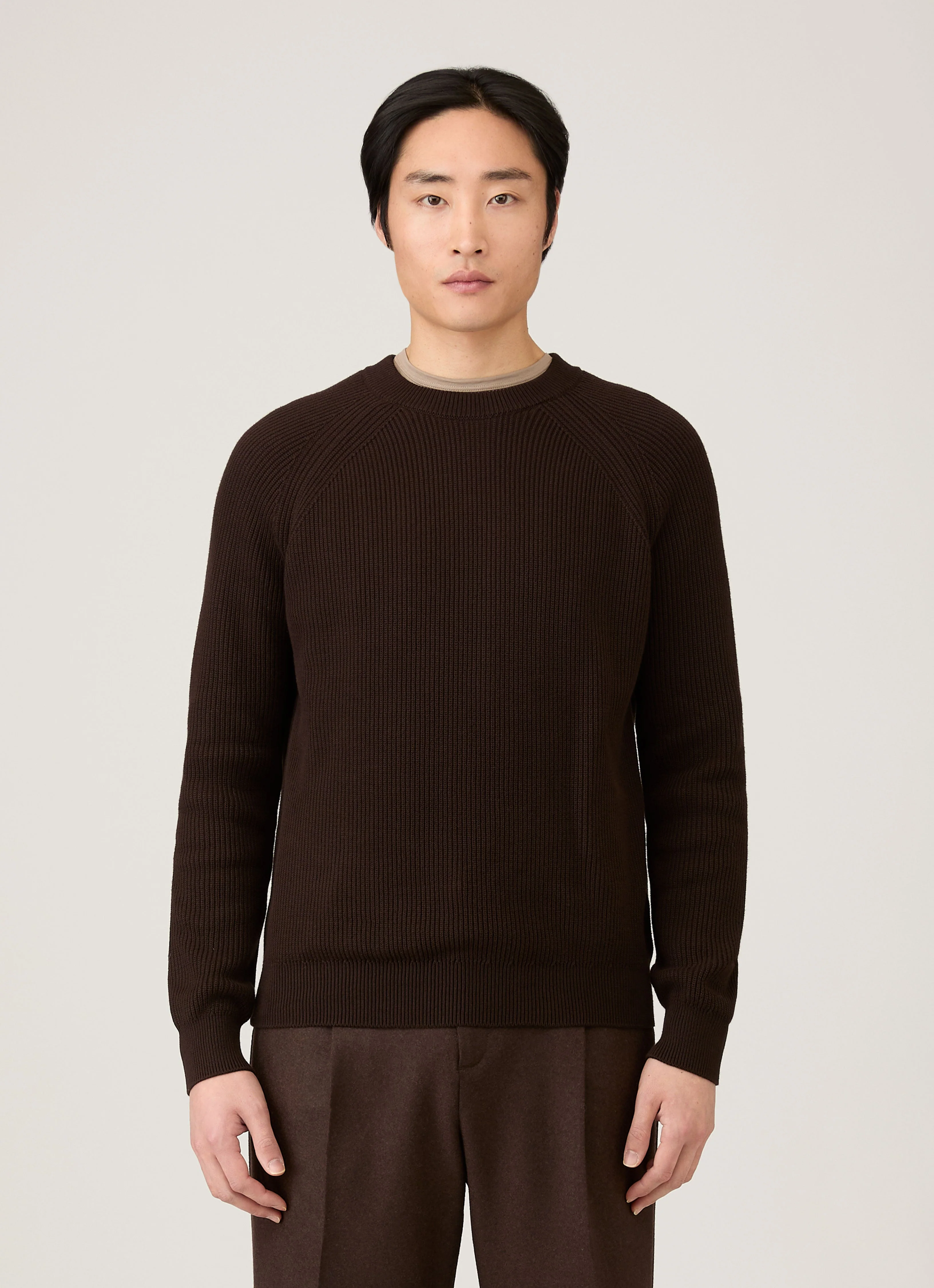 Men's Ribbed Jumper in Truffle - Image 2