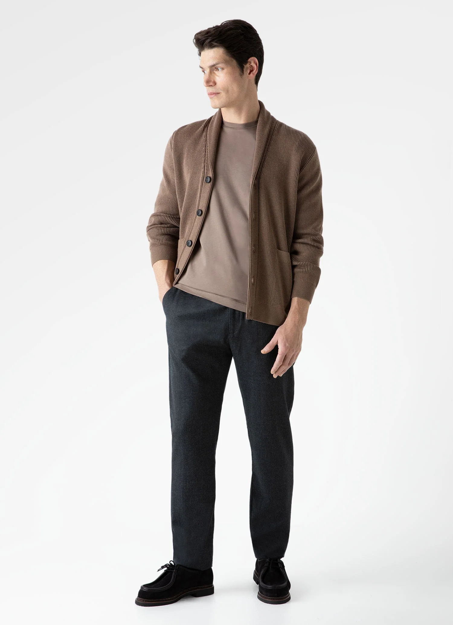Men's Ribbed Shawl Neck Cardigan in Cedar - Image 3