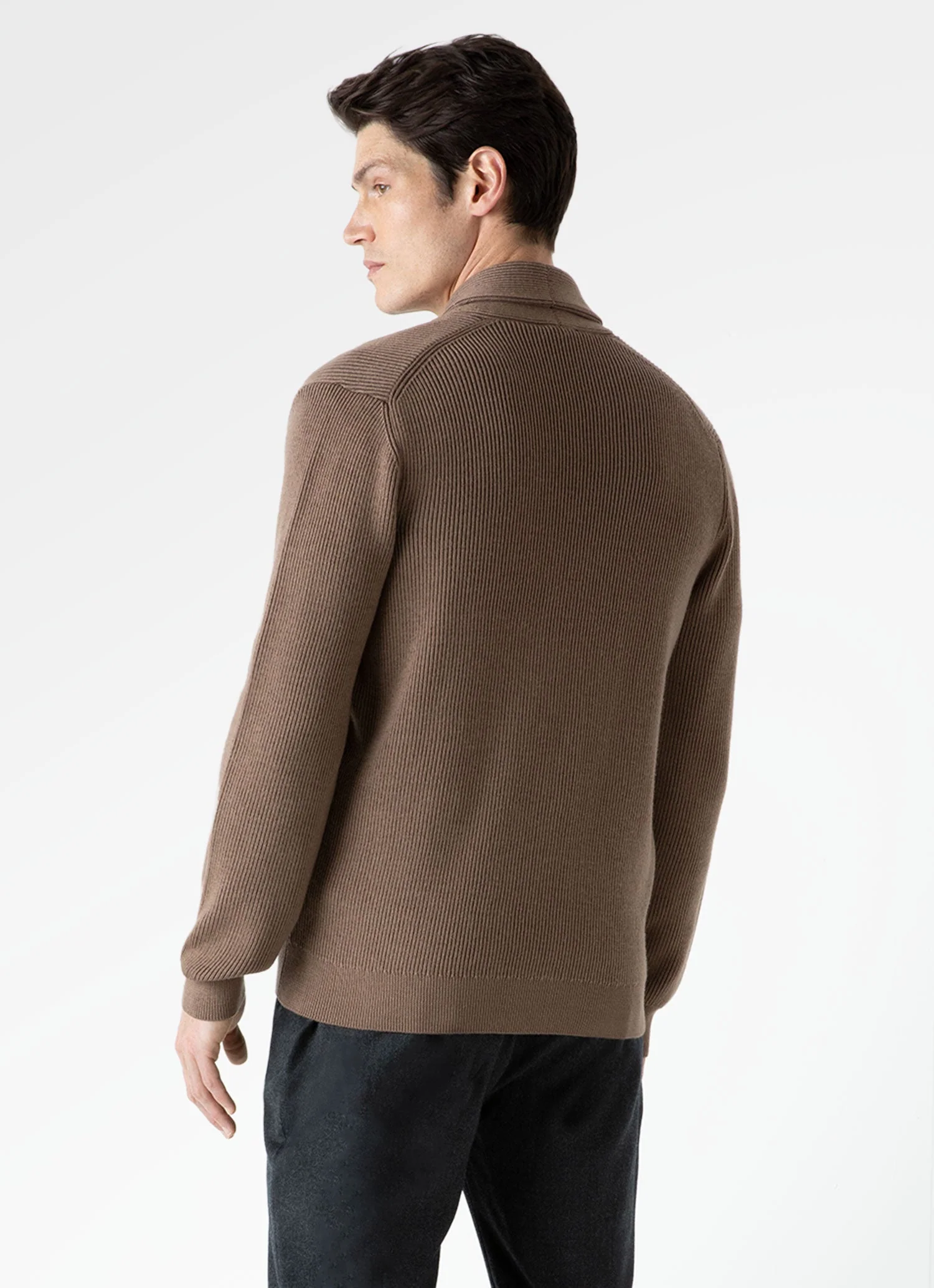 Men's Ribbed Shawl Neck Cardigan in Cedar - Image 4