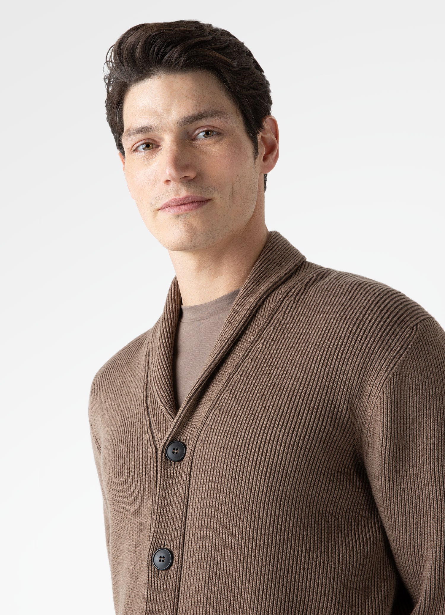 Men's Ribbed Shawl Neck Cardigan in Cedar - Image 5