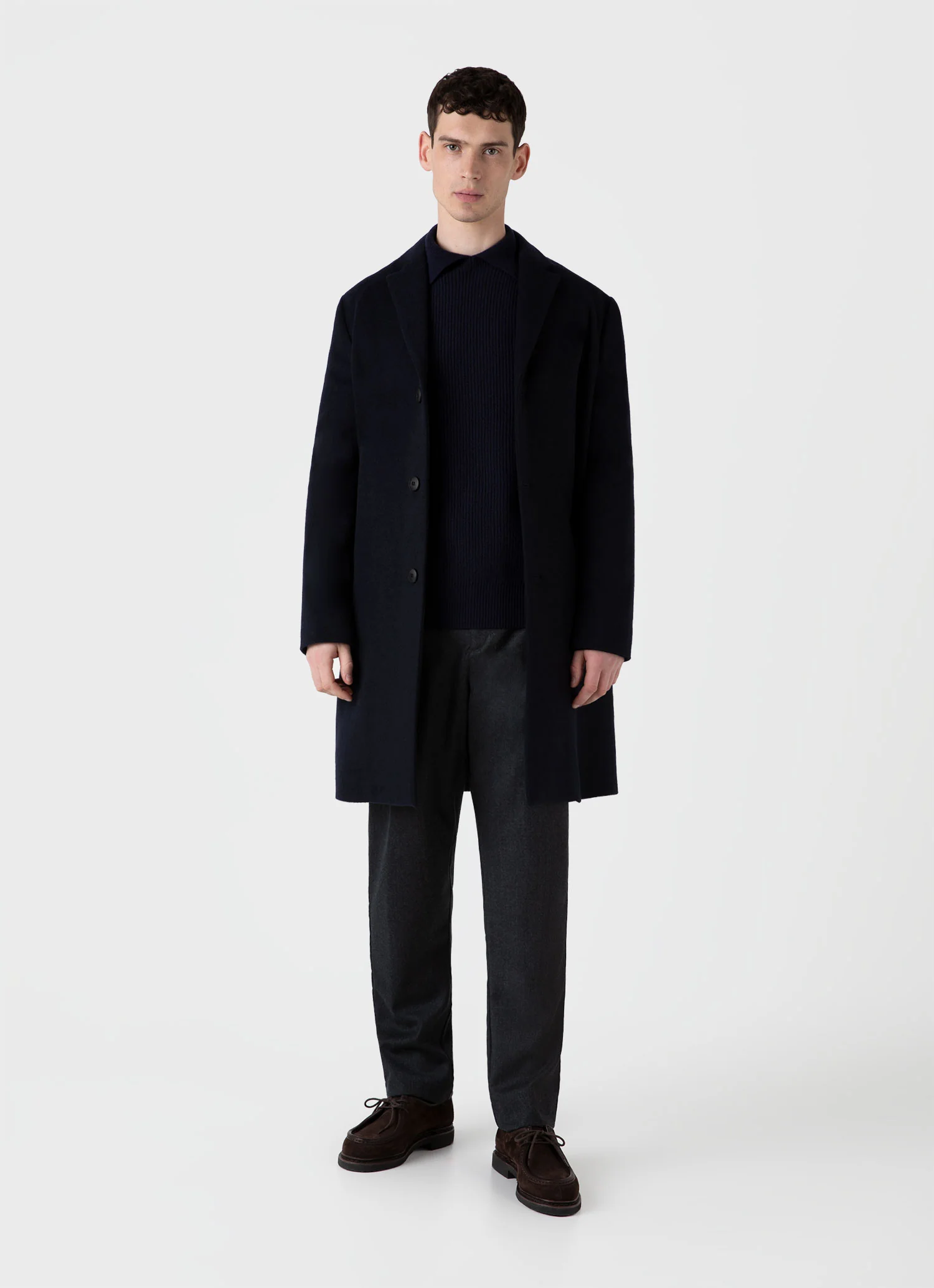 Men's Ribbed Polo Neck Jumper in Navy - Image 3