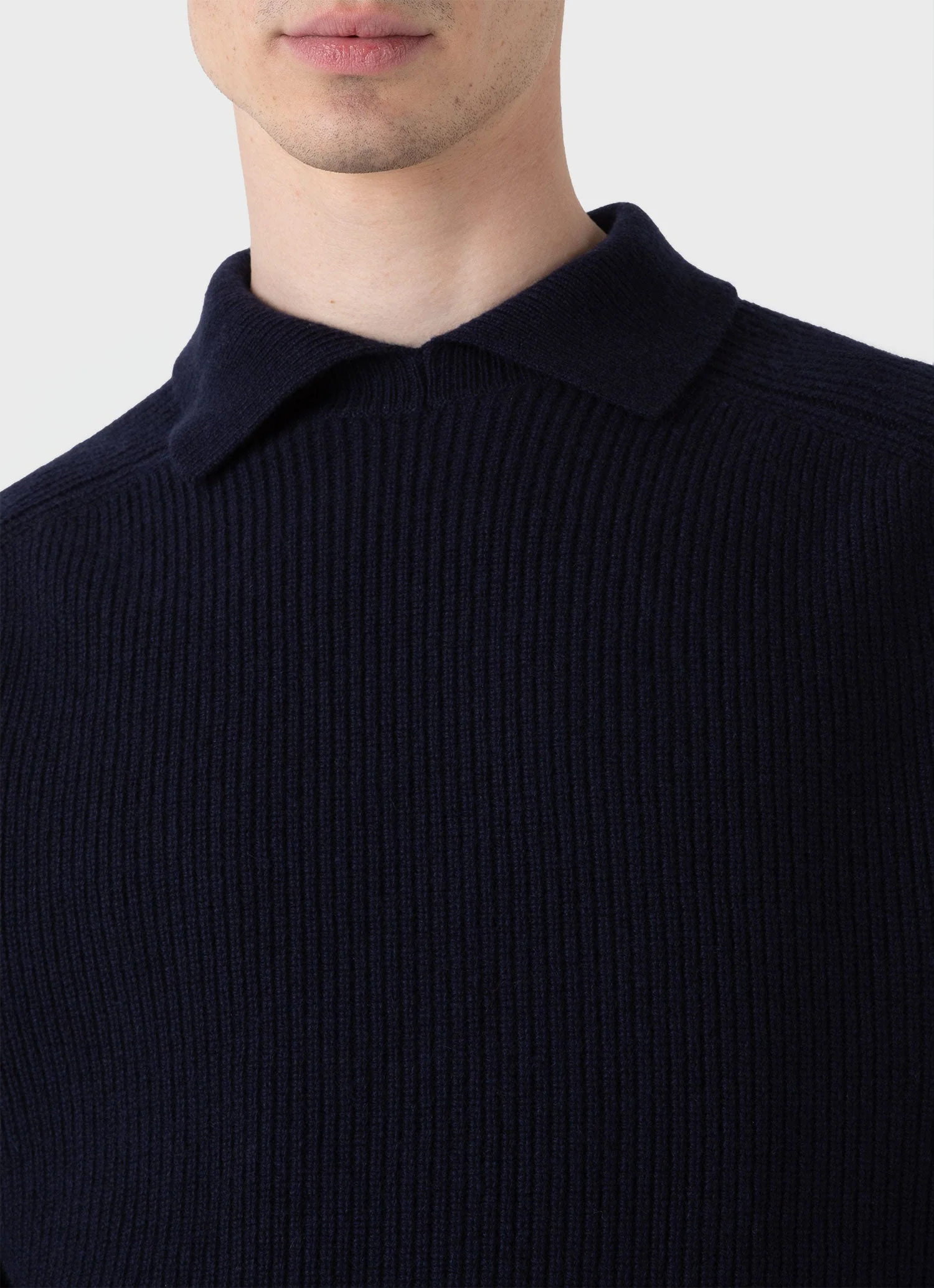 Men's Ribbed Polo Neck Jumper in Navy - Image 6