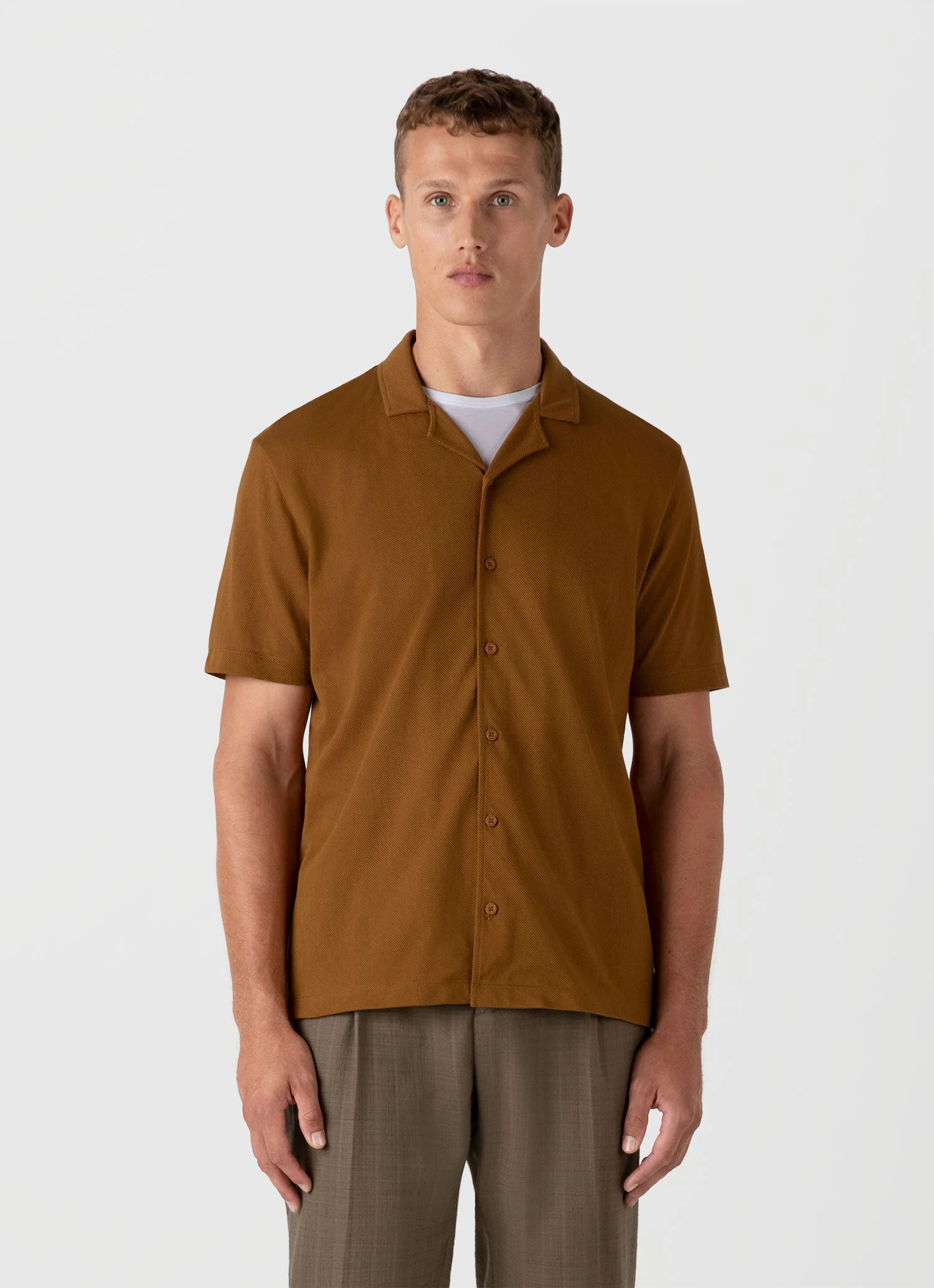 Men's Riviera Camp Collar Shirt in Golden Brown - Image 2