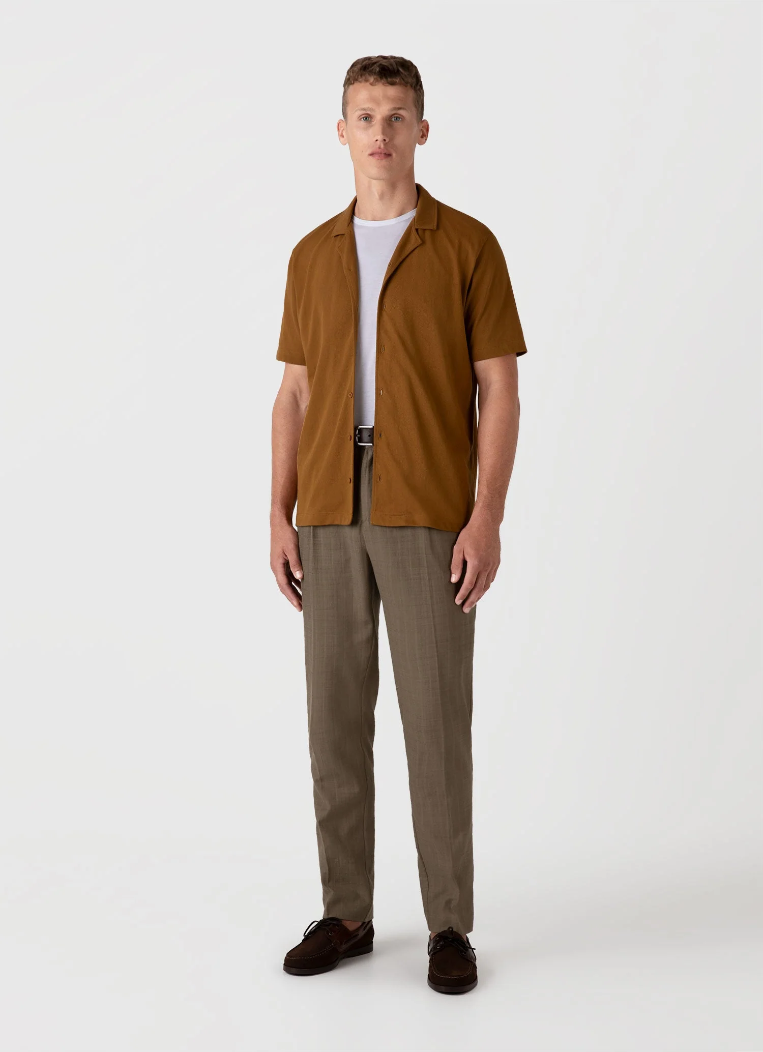 Men's Riviera Camp Collar Shirt in Golden Brown - Image 3