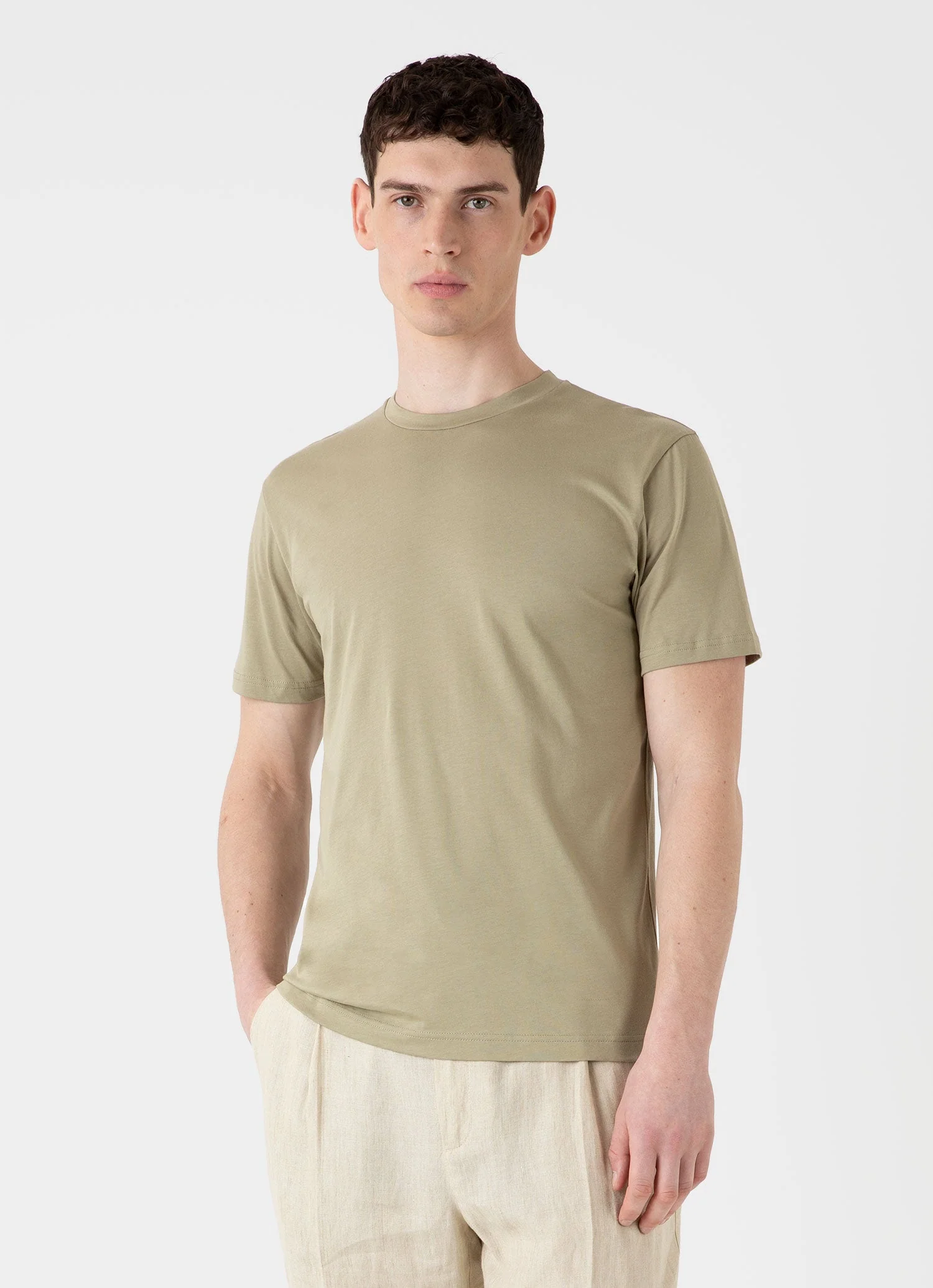 Men's Riviera Midweight T-shirt in Pale Khaki - Image 2