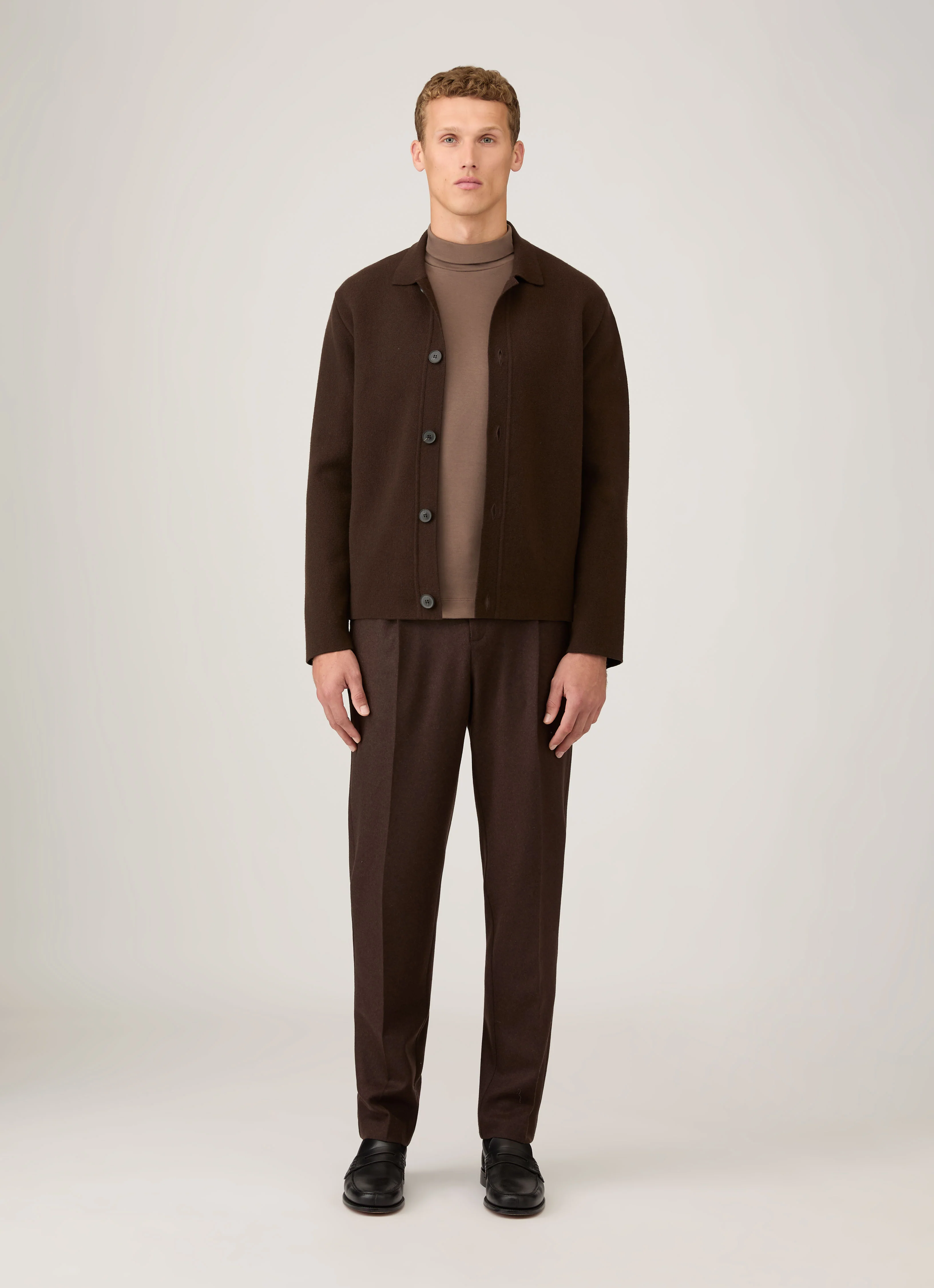 Men's Roll Neck Heavyweight T-shirt in Bark - Image 3