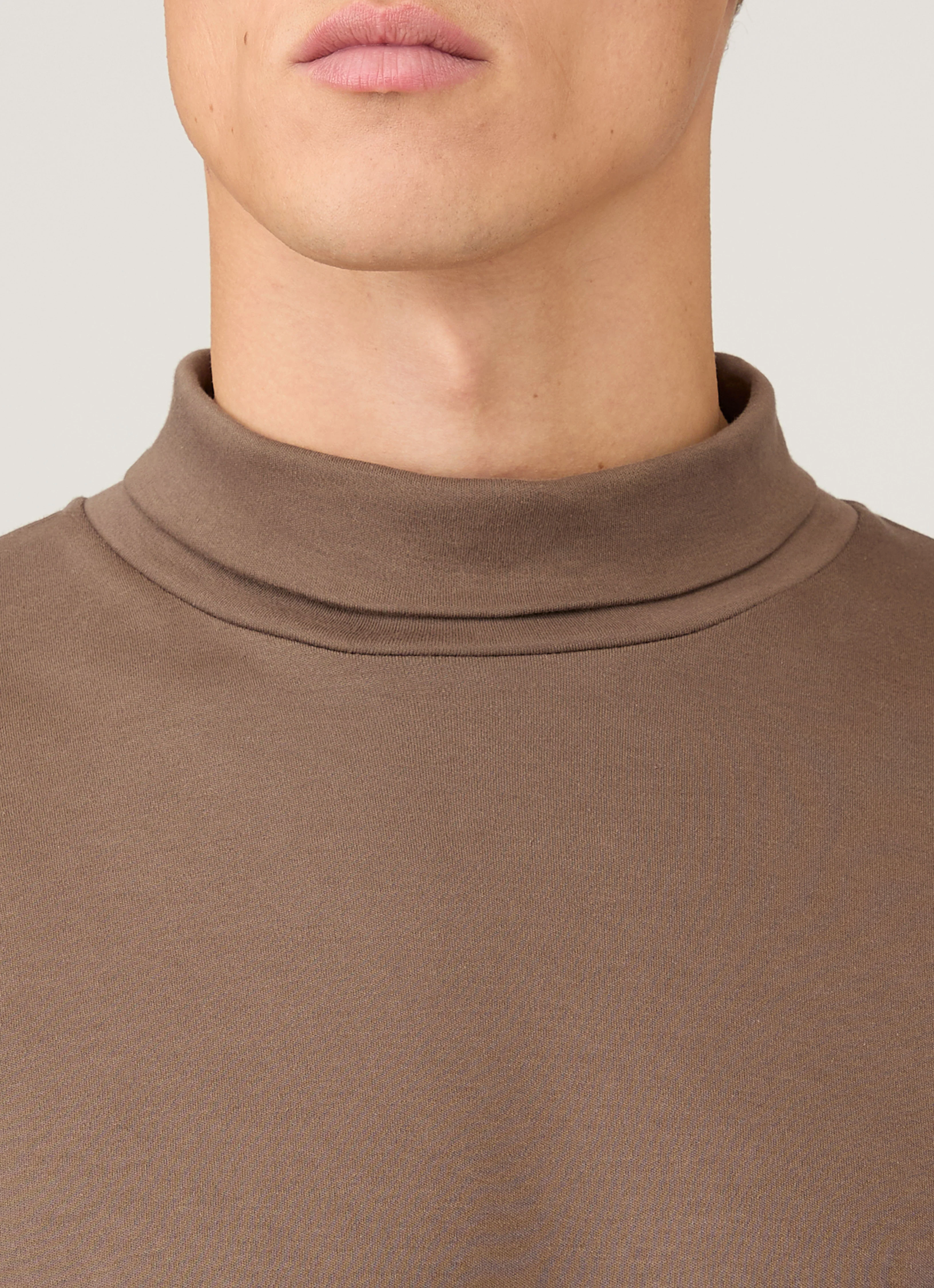Men's Roll Neck Heavyweight T-shirt in Bark - Image 6