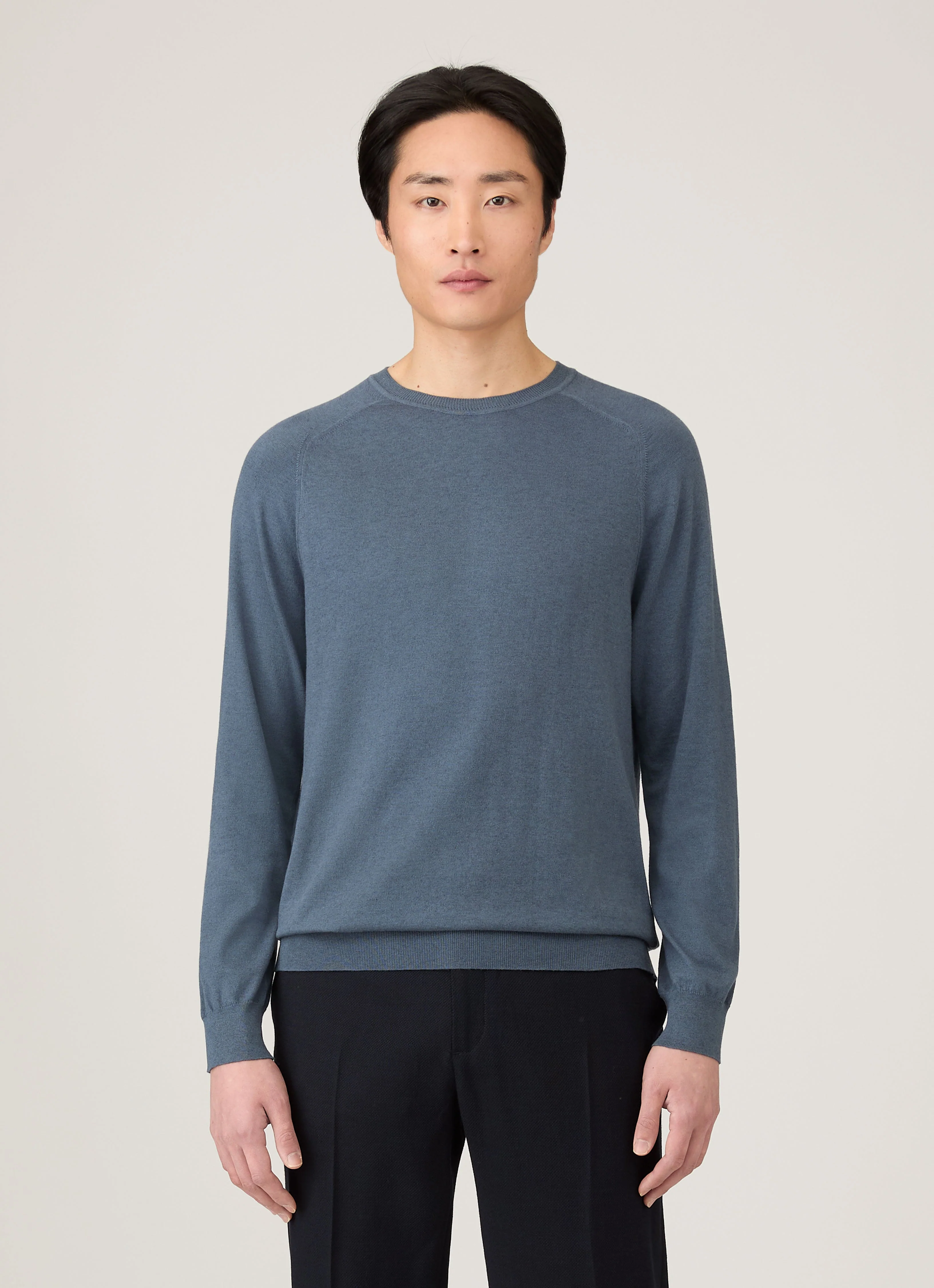 Men's Sea Island Cashmere Crew Neck Jumper in Slate Blue - Image 2