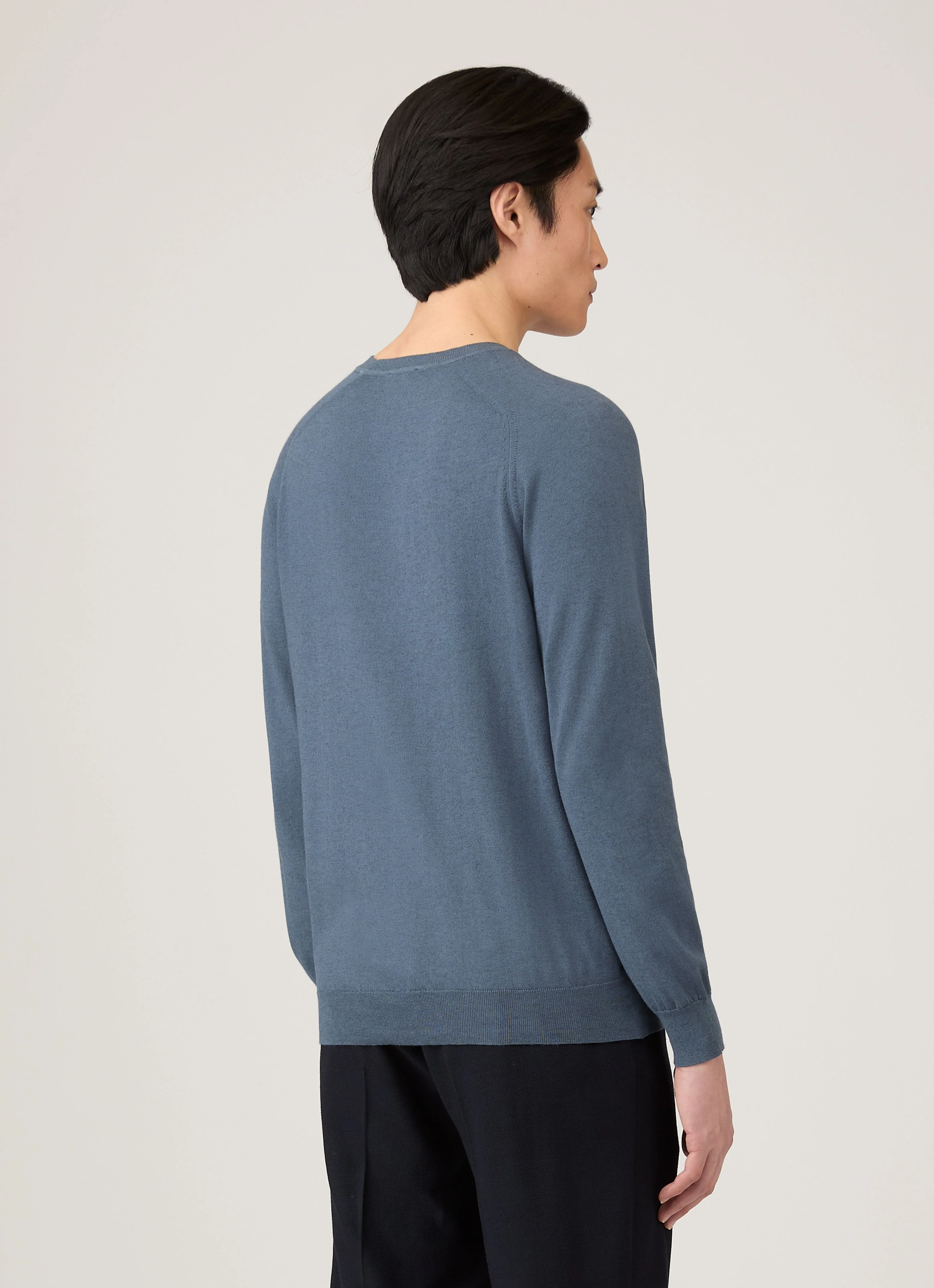 Men's Sea Island Cashmere Crew Neck Jumper in Slate Blue - Image 5