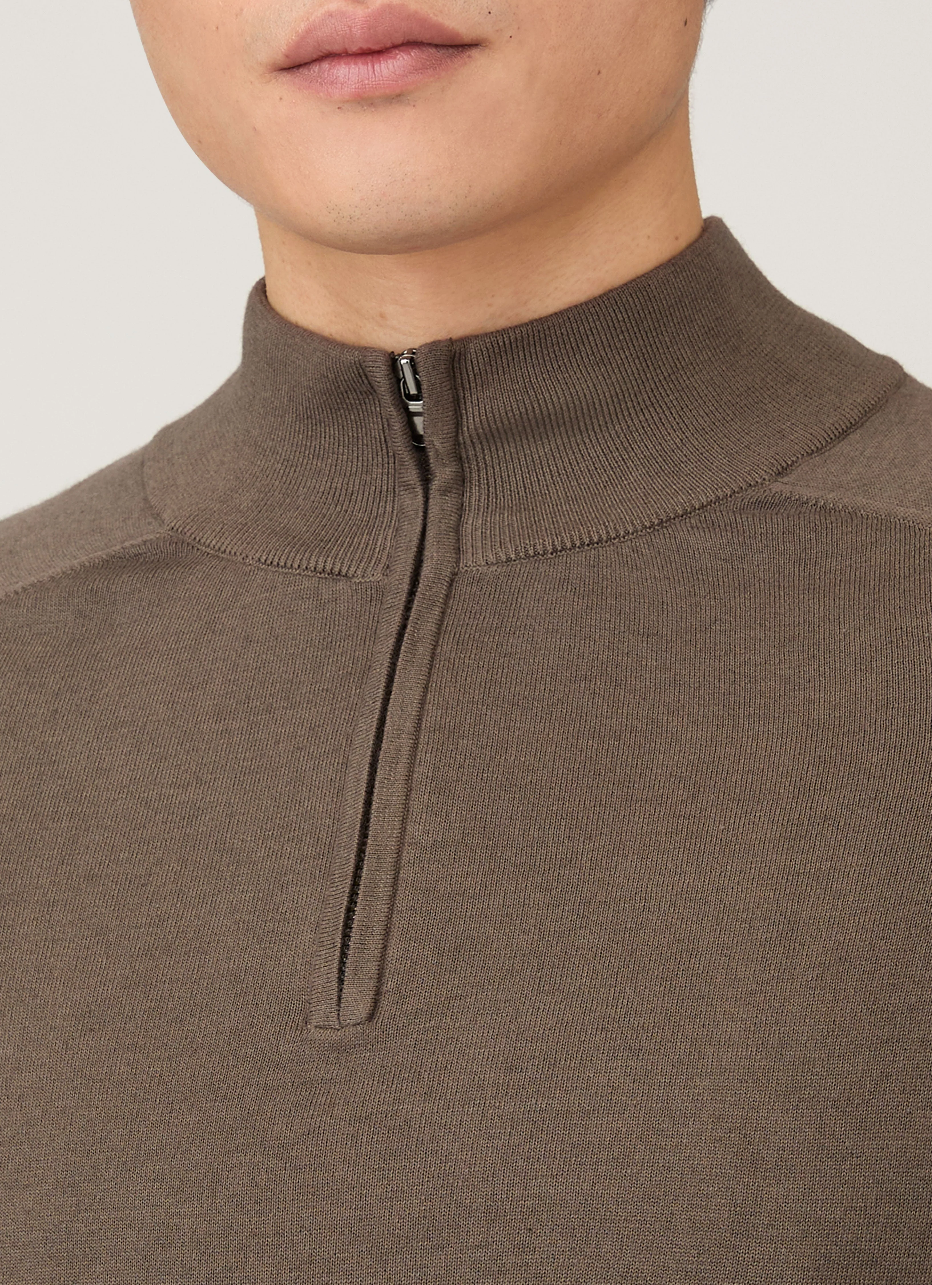 Men's Sea Island Cashmere Half Zip in Bark - Image 6