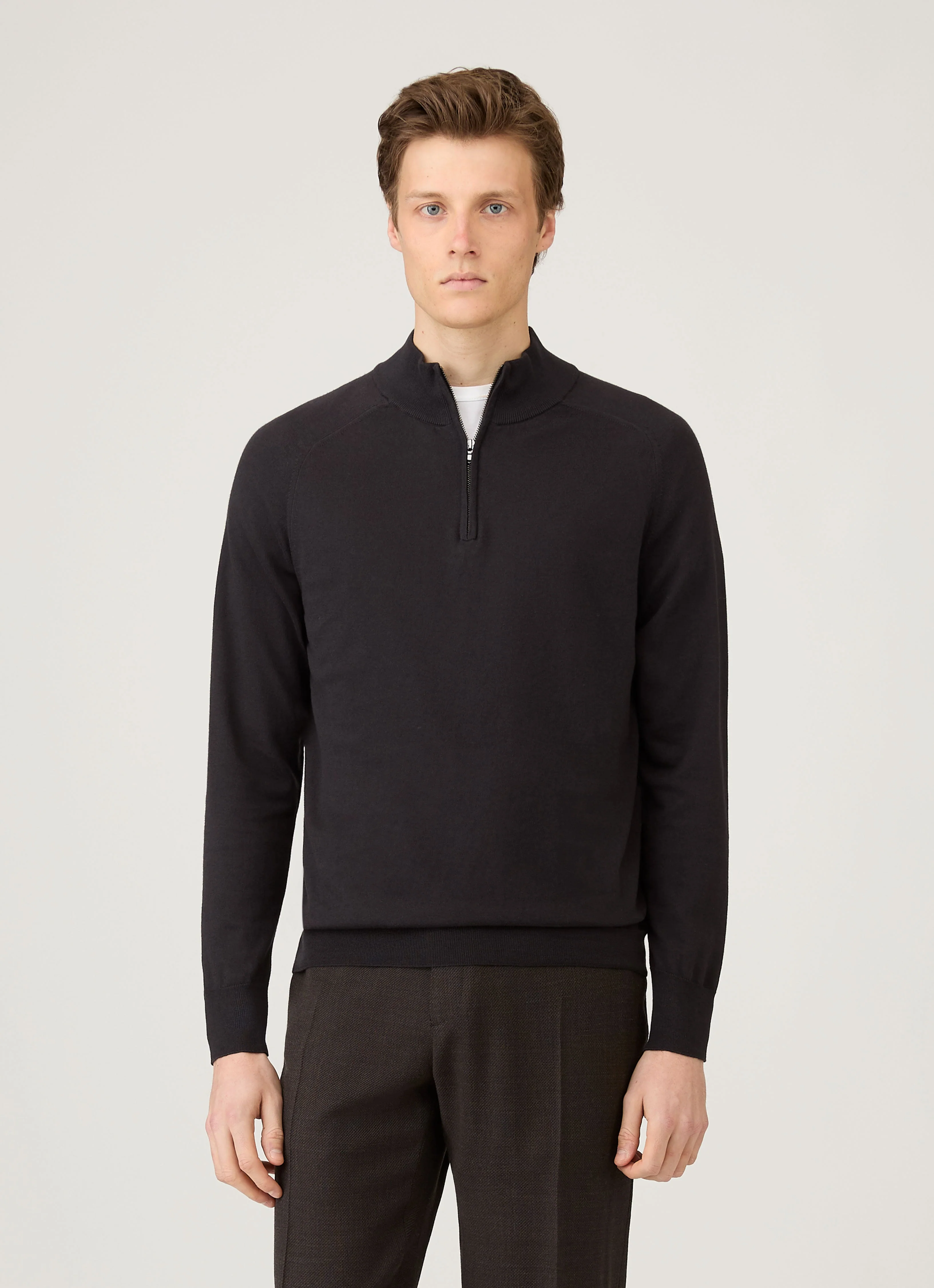 Men's Sea Island Cashmere Half Zip in Black - Image 2