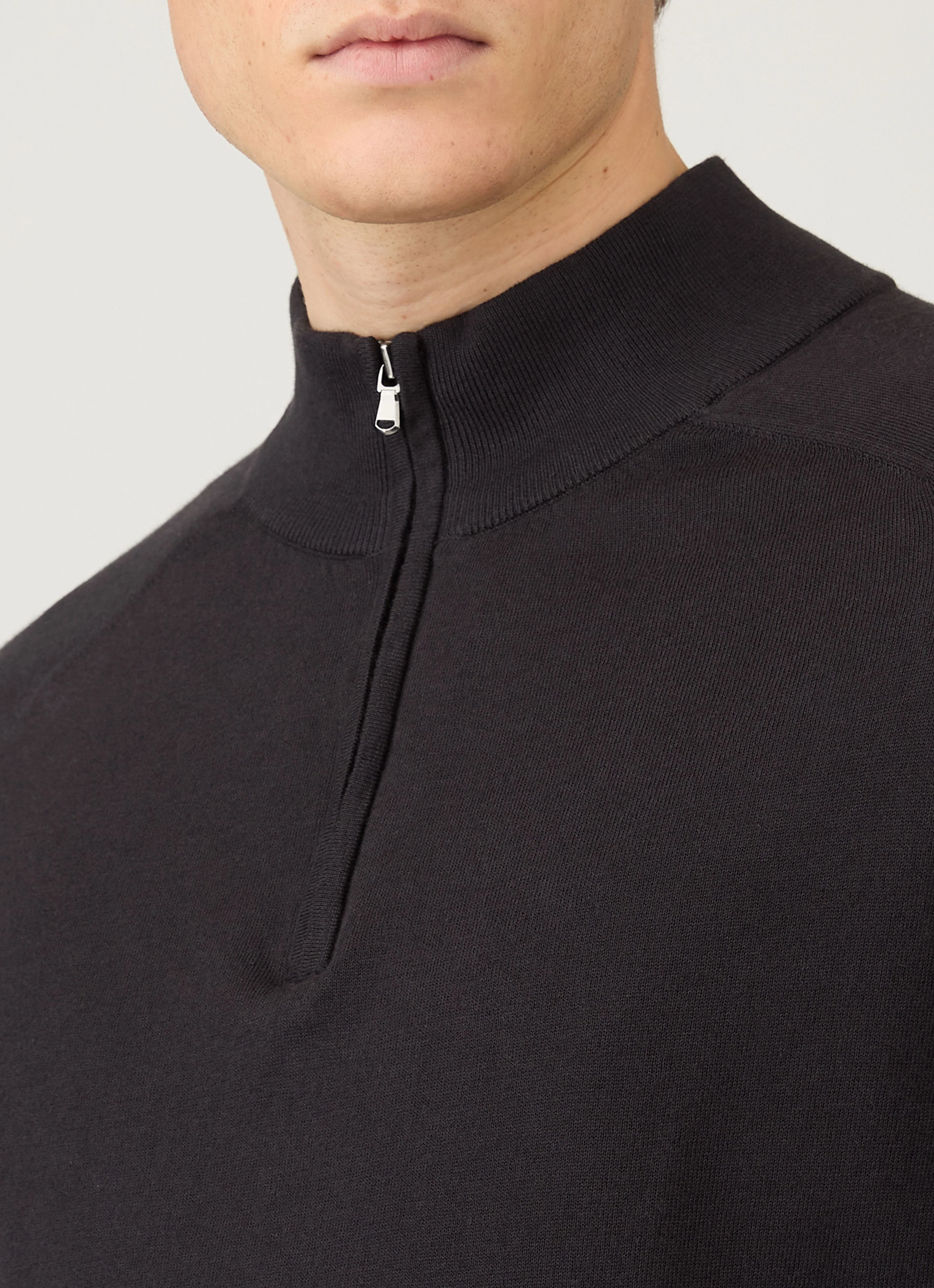 Men's Sea Island Cashmere Half Zip in Black - Image 6