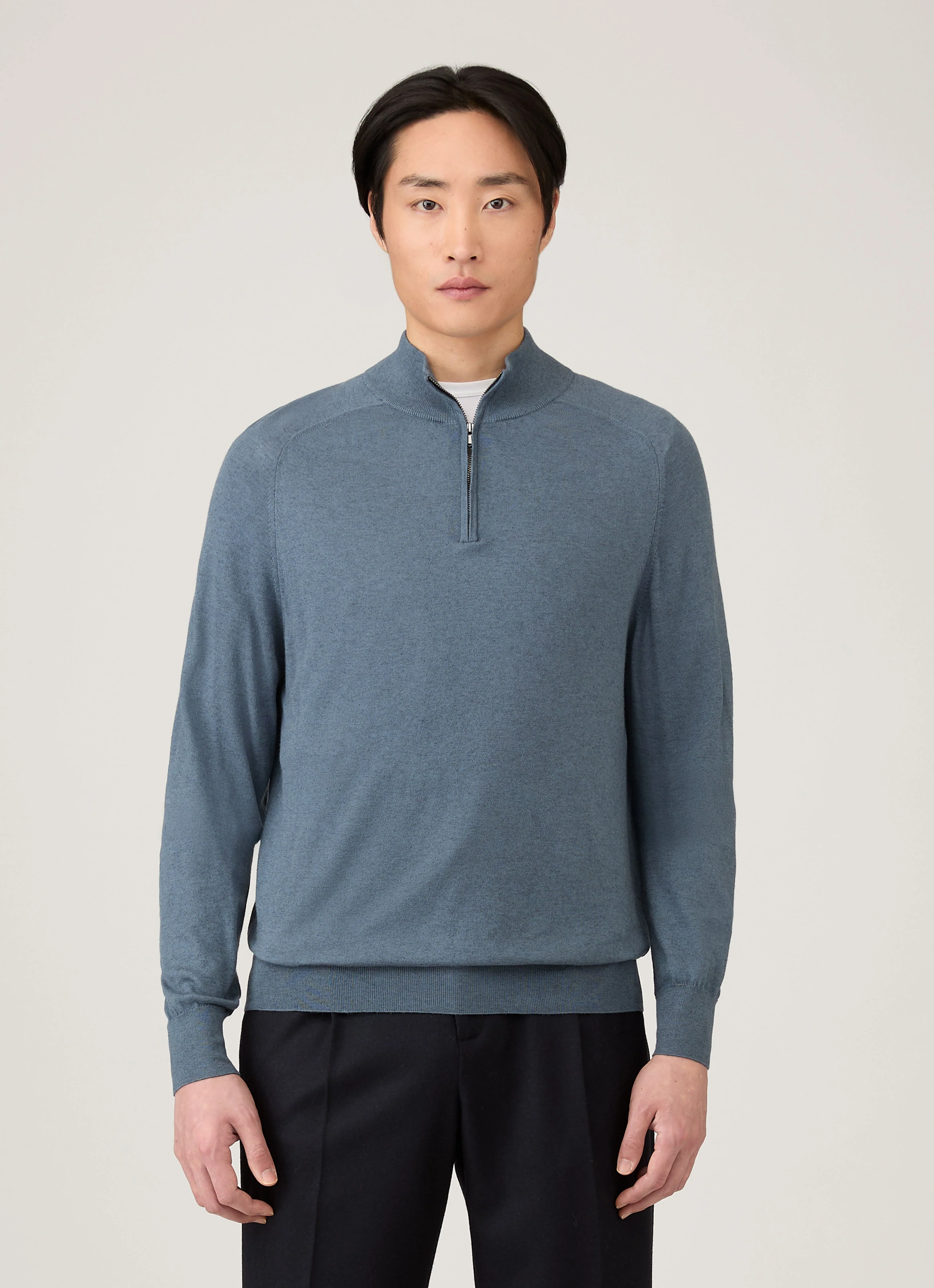 Men's Sea Island Cashmere Half Zip in Slate Blue - Image 2