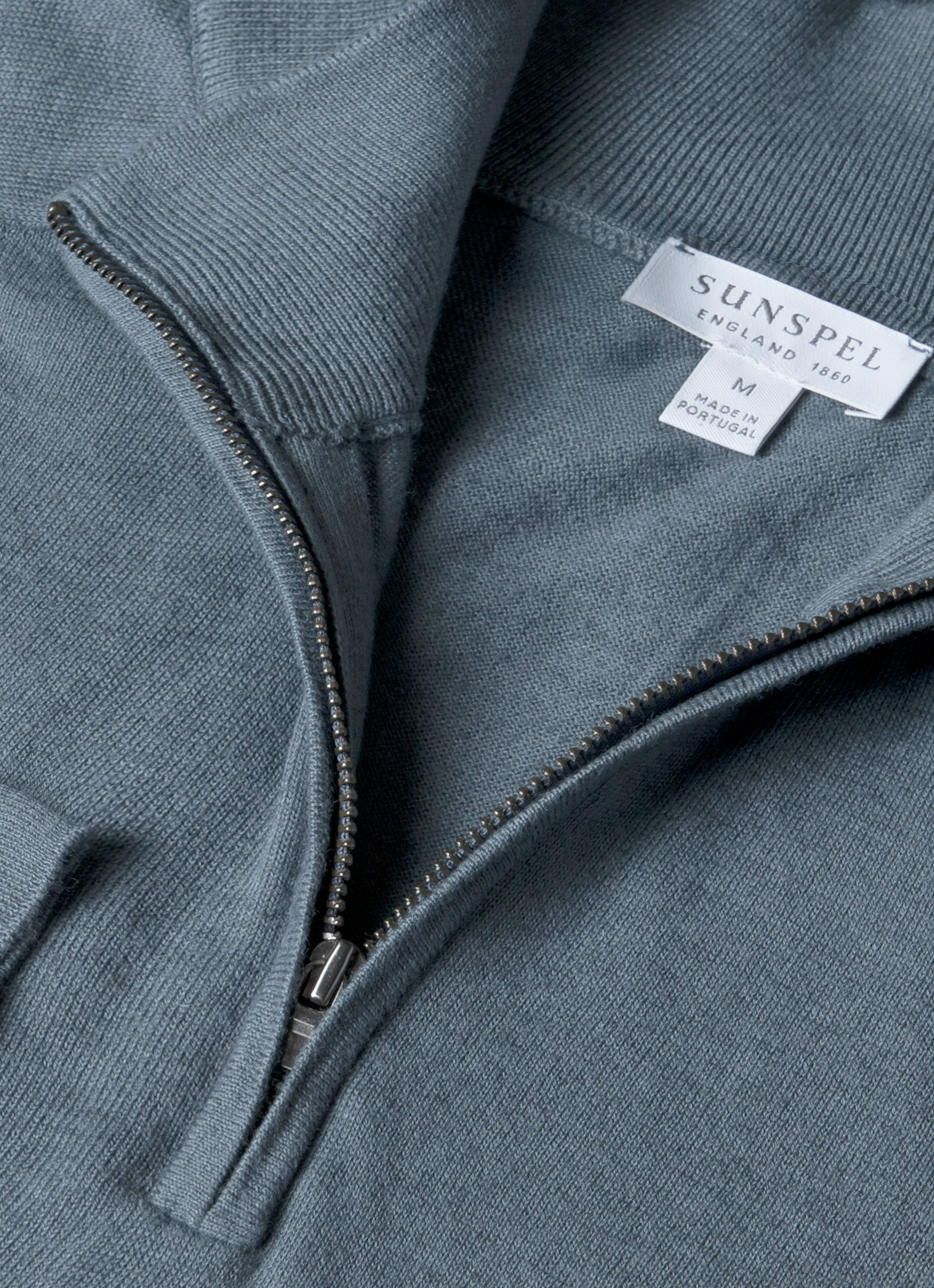 Men's Sea Island Cashmere Half Zip in Slate Blue - Image 4