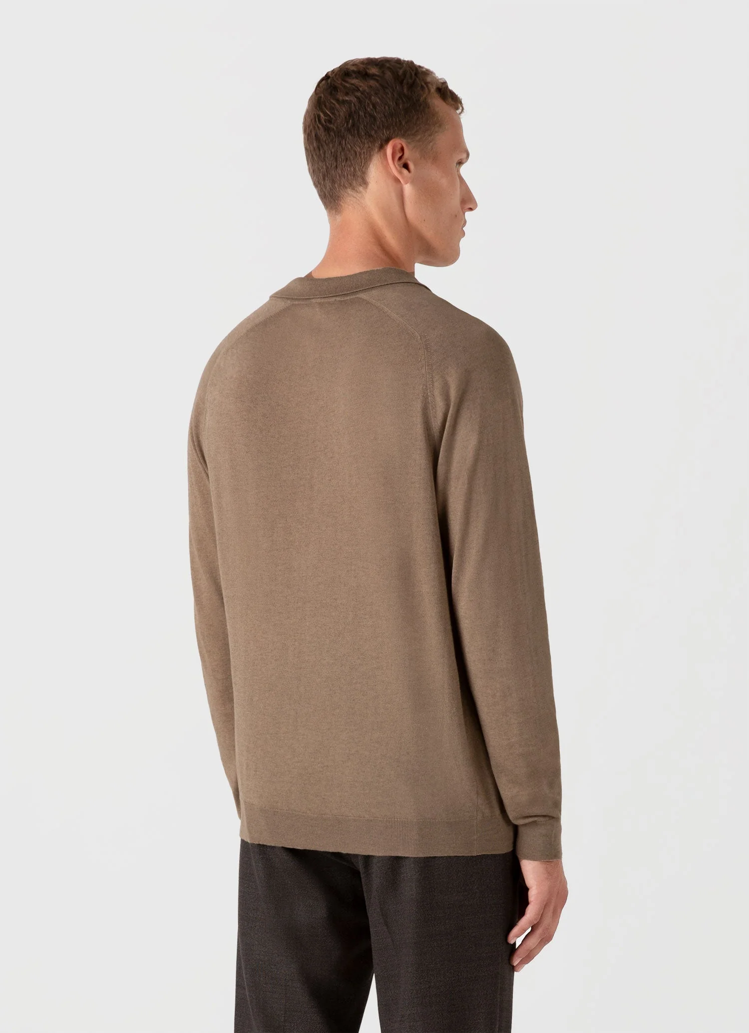 Men's Sea Island Cashmere Polo Shirt in Oat - Image 5