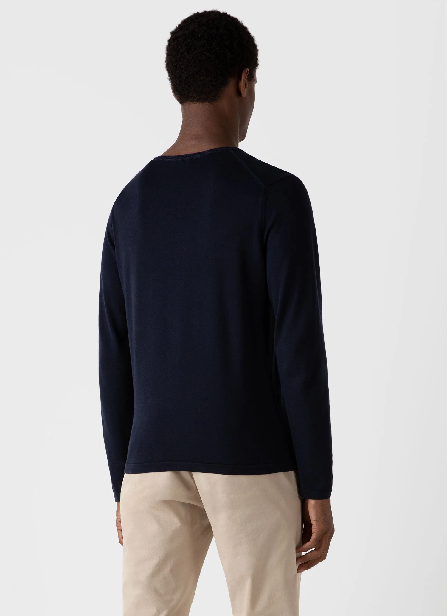 Men's Sea Island Cotton Crew Neck Jumper in Light Navy - Image 4