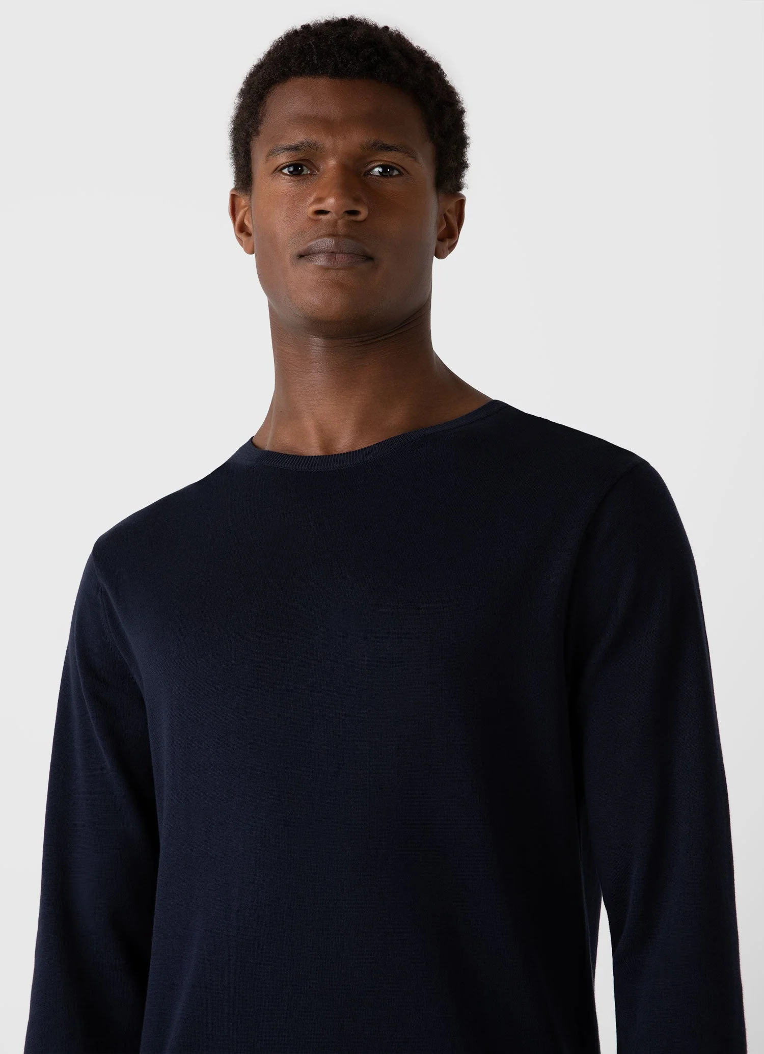 Men's Sea Island Cotton Crew Neck Jumper in Light Navy - Image 5