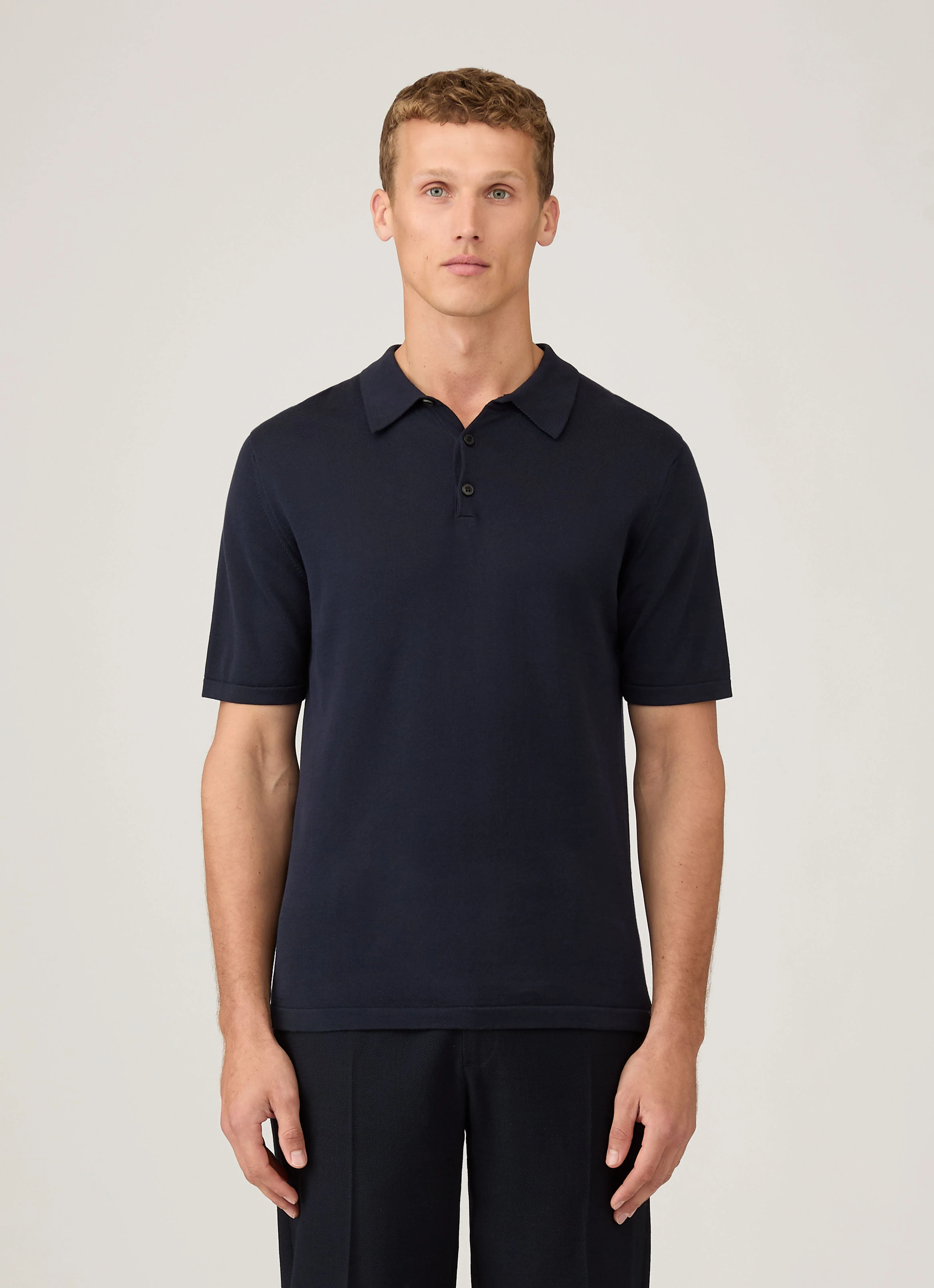 Men's Sea Island Cotton Knit Polo Shirt in Light Navy - Image 2