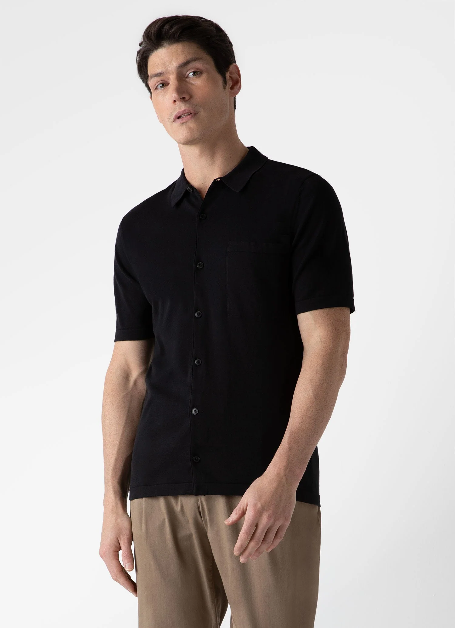 Men's Sea Island Cotton Knit Shirt in Black - Image 2