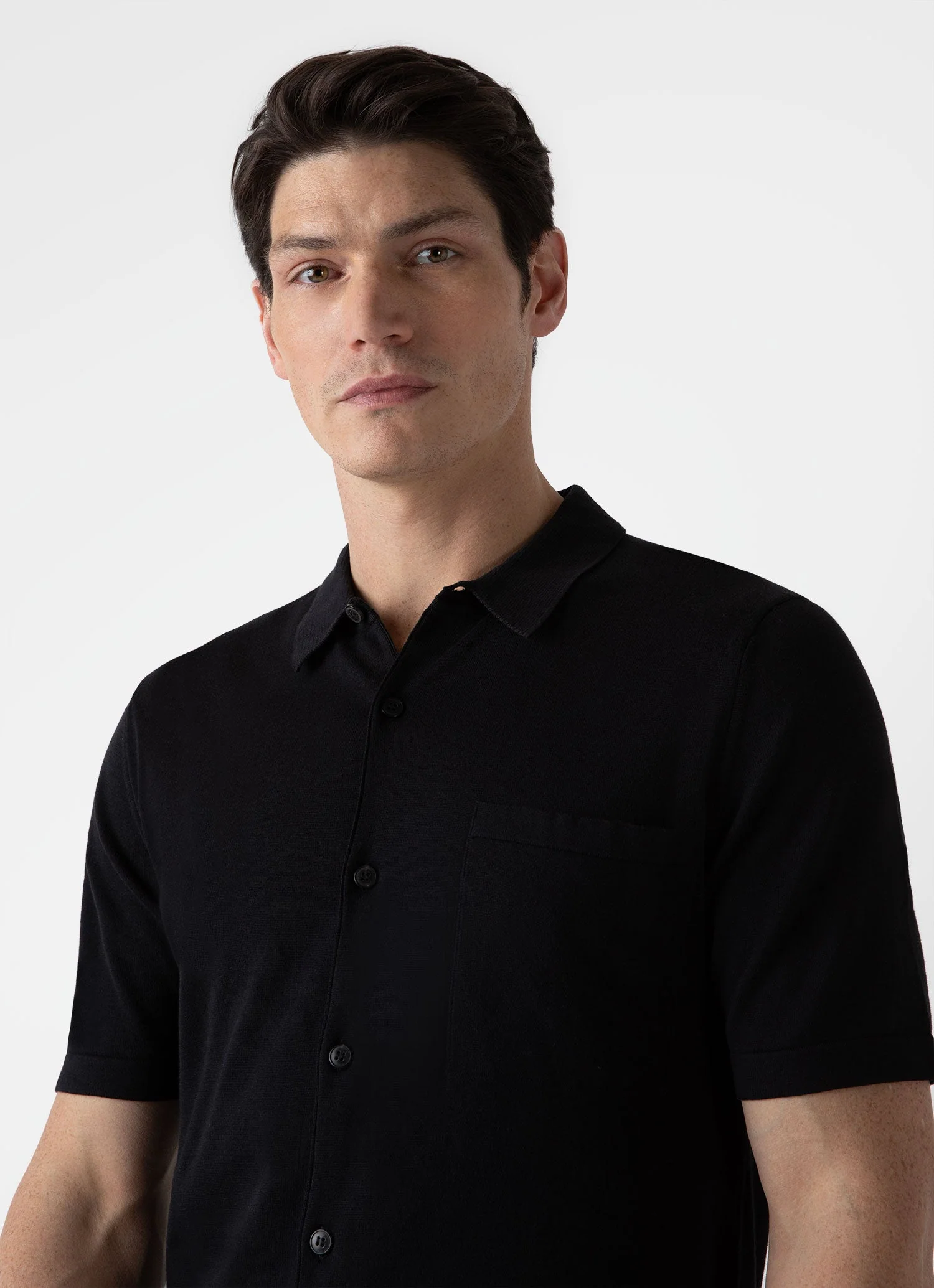 Men's Sea Island Cotton Knit Shirt in Black - Image 6