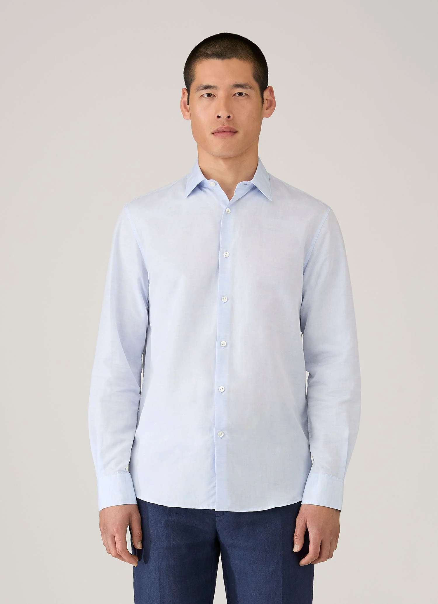 Men's Sea Island Cotton Linen Shirt in Light Blue - Image 2