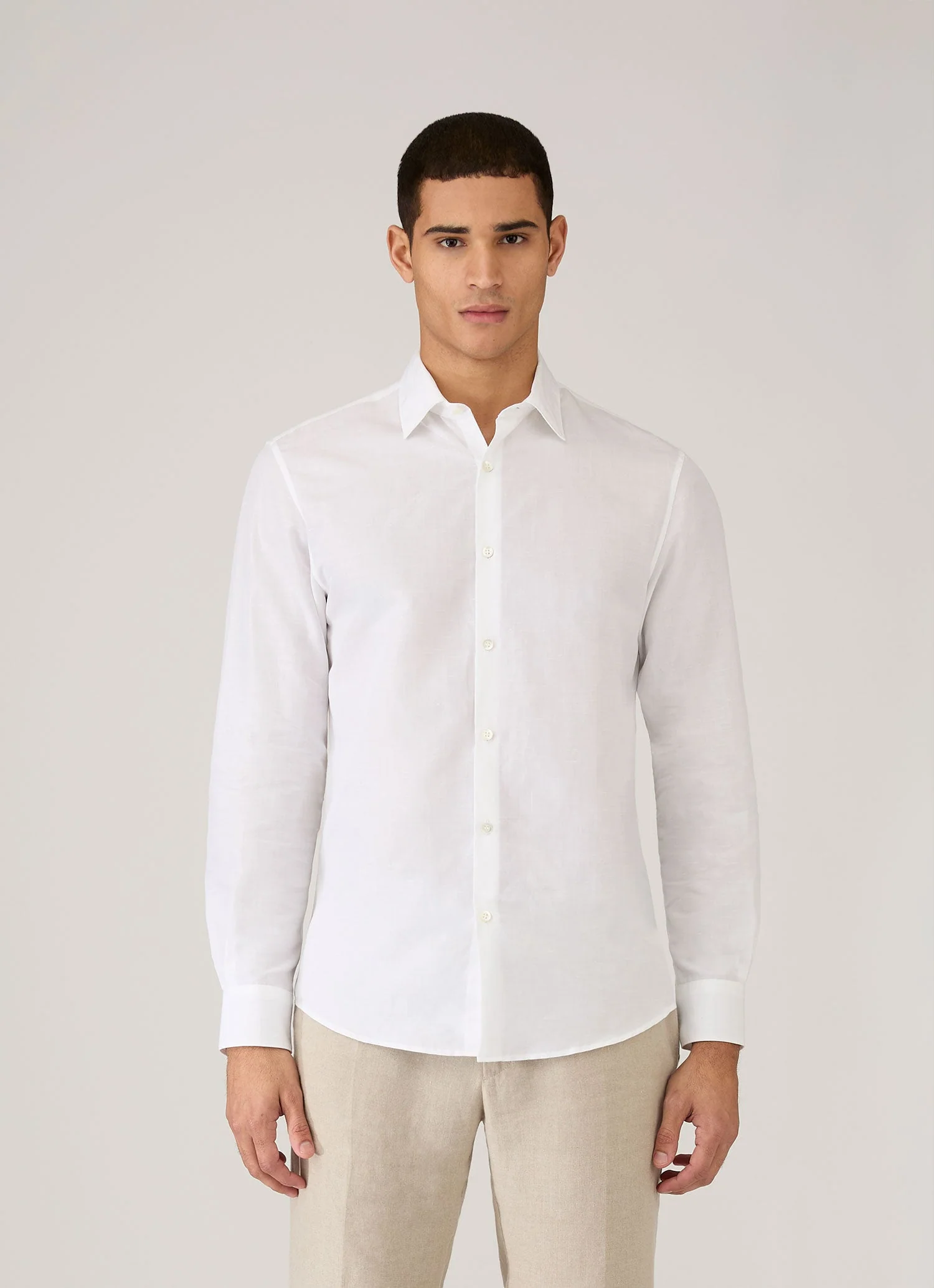 Men's Sea Island Cotton Linen Shirt in White - Image 2